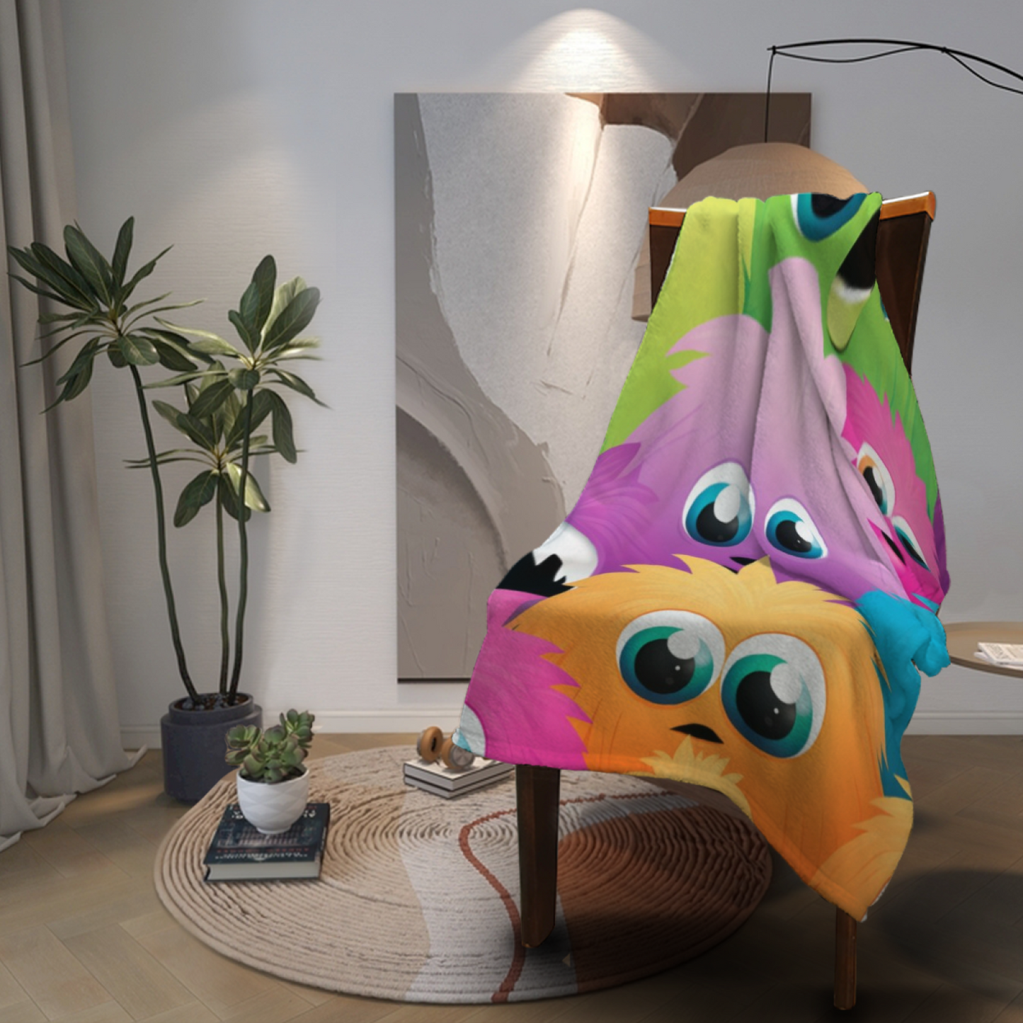 Colorful Cute Monster Character Throw Blanket ¨C Fun Cartoon Design Cozy Home Blanket