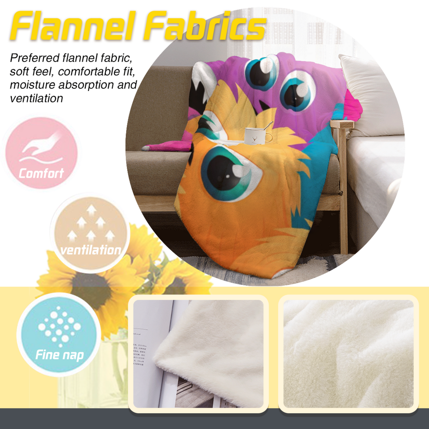 Colorful Cute Monster Character Throw Blanket ¨C Fun Cartoon Design Cozy Home Blanket