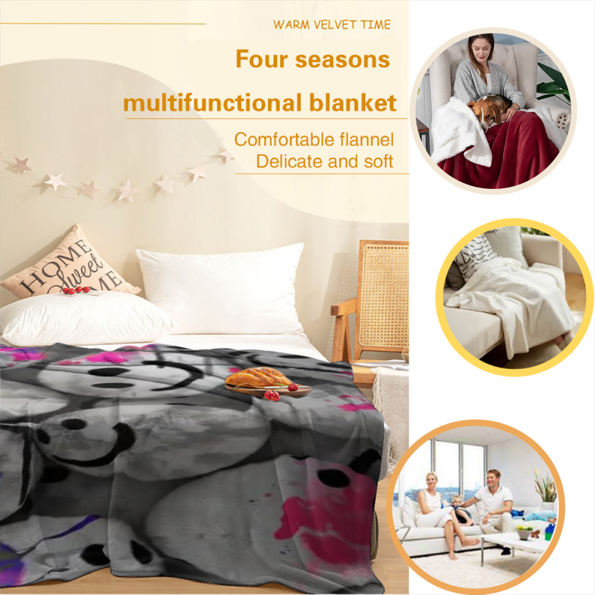 Pastel Multicolor Whimsical Decor Plush Flannel Throw ¨C Radiant Sonnet Edition