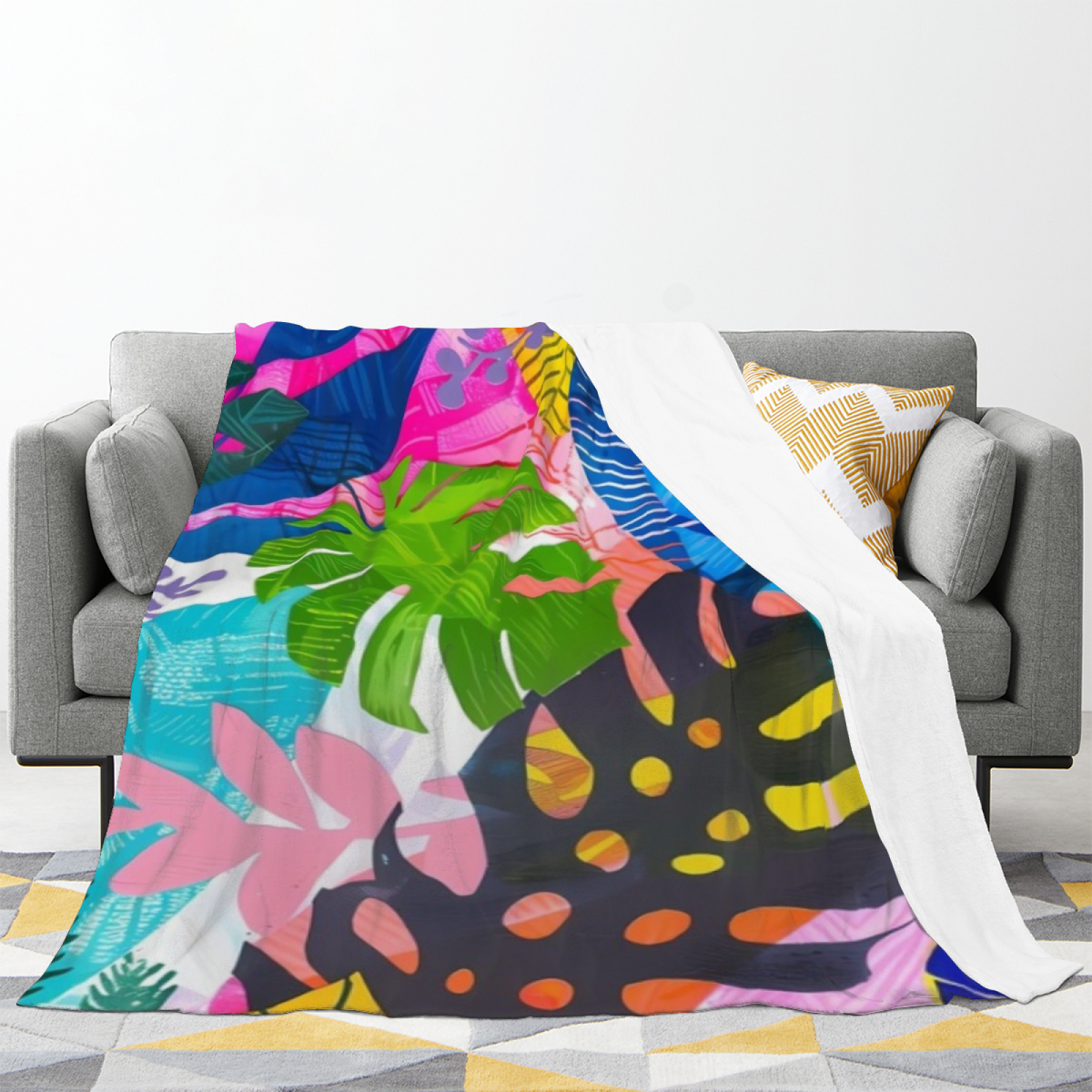 Expressive Soft Neutral Azure Mosaic Lightweight Flannel Throw