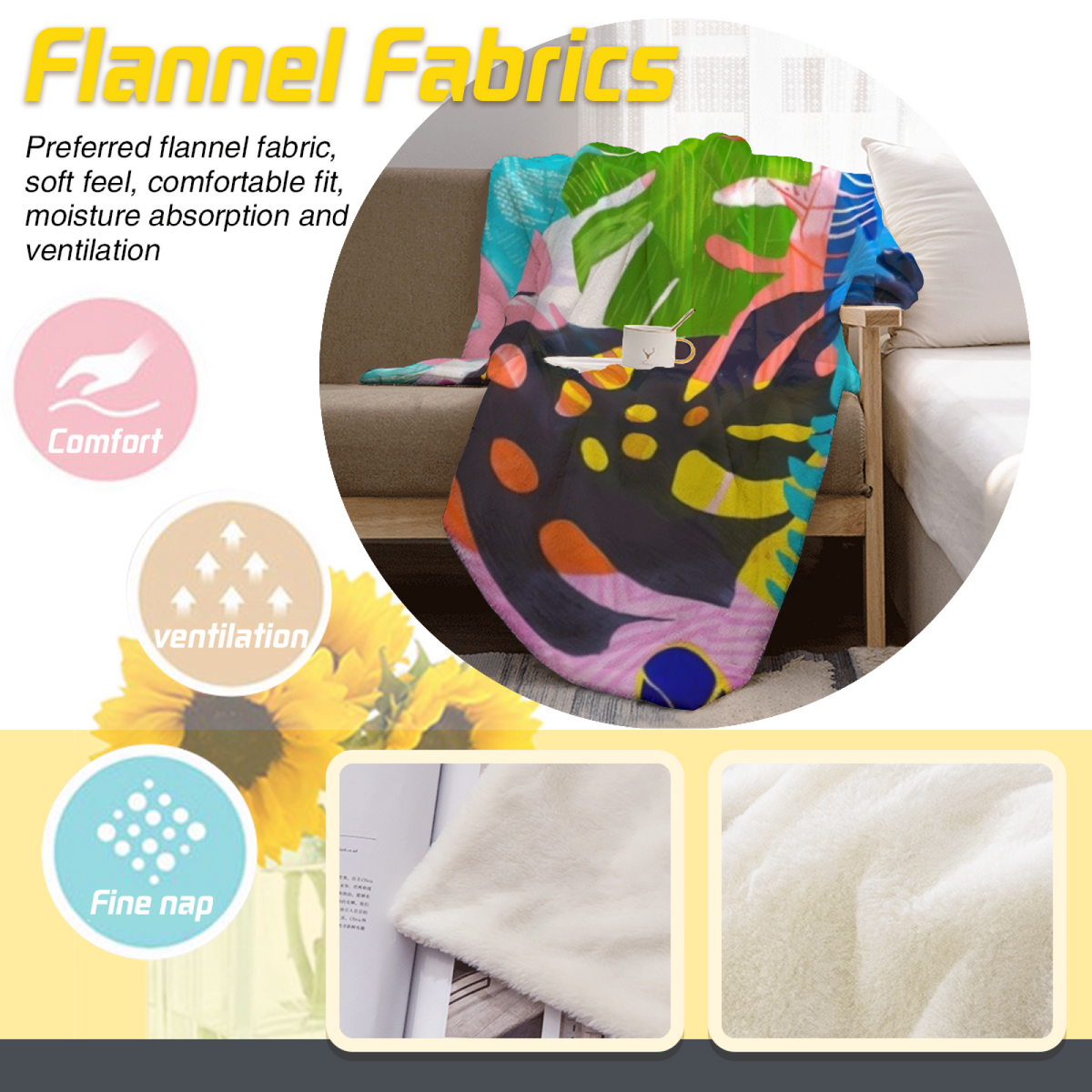 Expressive Soft Neutral Azure Mosaic Lightweight Flannel Throw