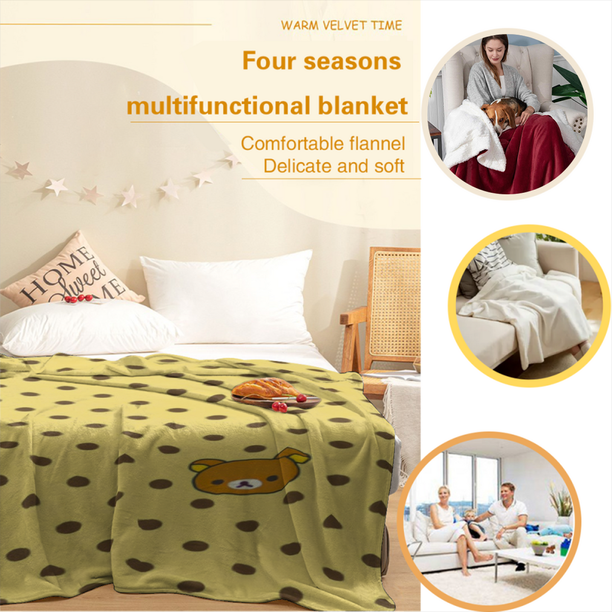 Electric Petal Expressive Print Cozy Flannel Bed Blanket in Pastel Multicolor