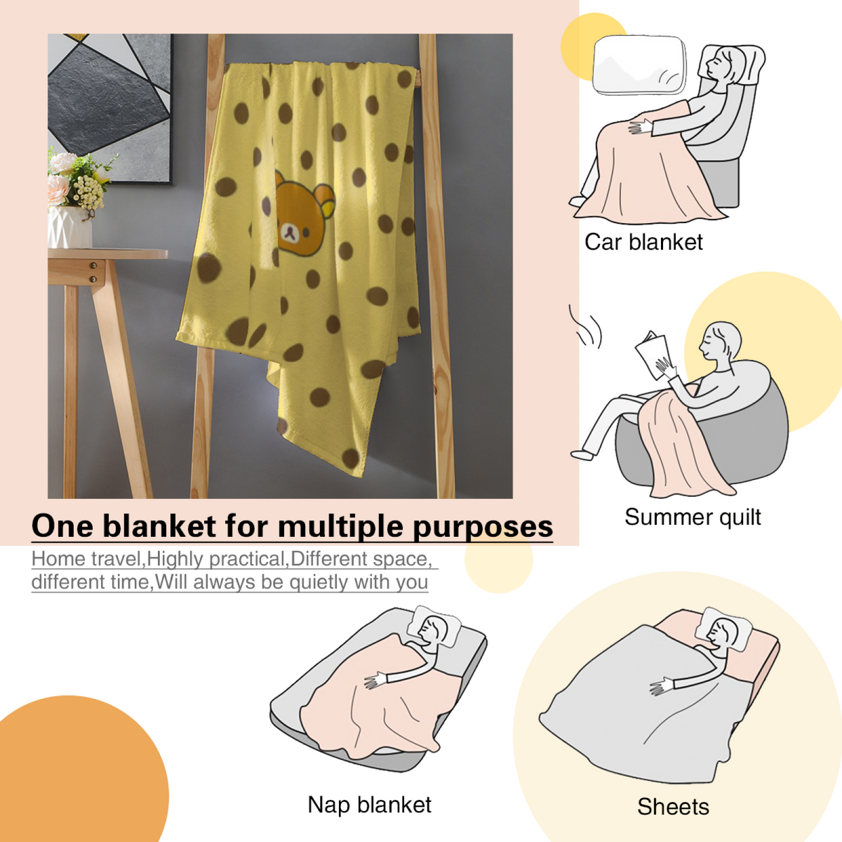 Electric Petal Expressive Print Cozy Flannel Bed Blanket in Pastel Multicolor