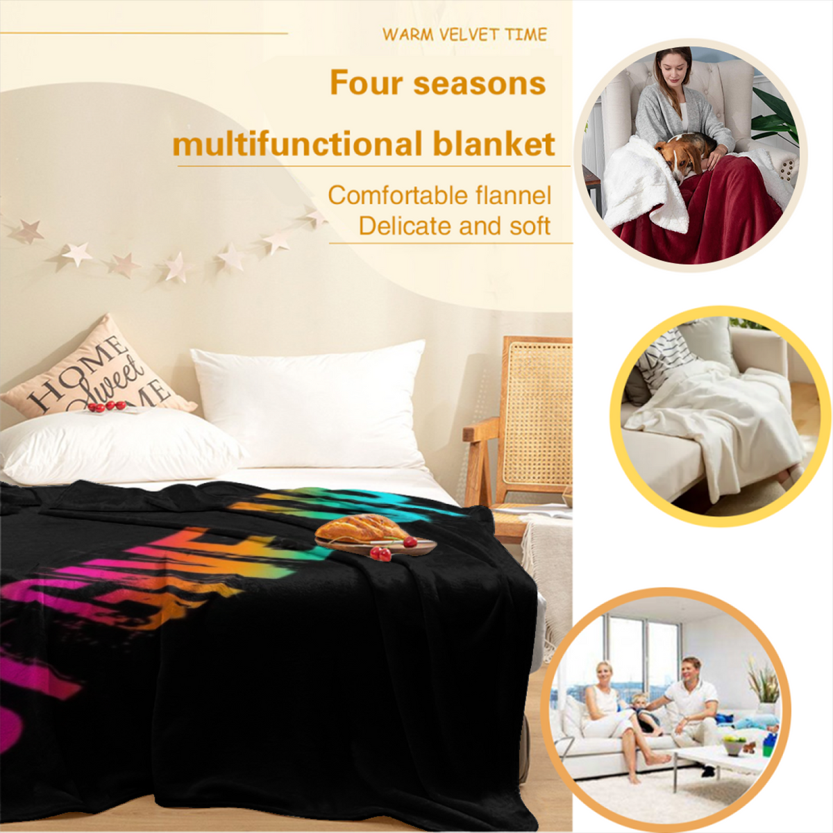Starlit Vista Inspired Cozy Flannel Bed Blanket ¨C Earthy Neutral Palette