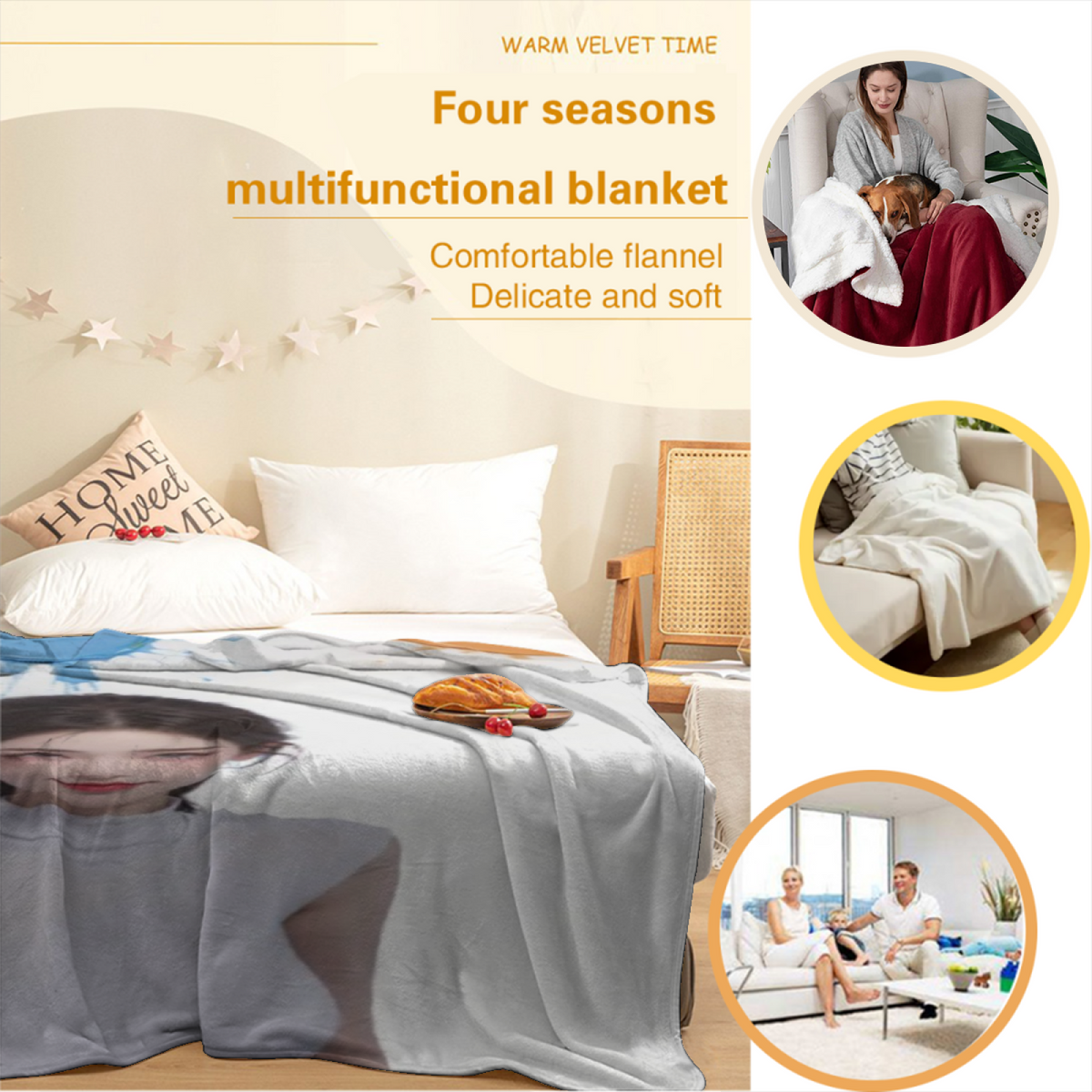 Gilded Blossom Soft Flannel Blanket in Dusty Lilac