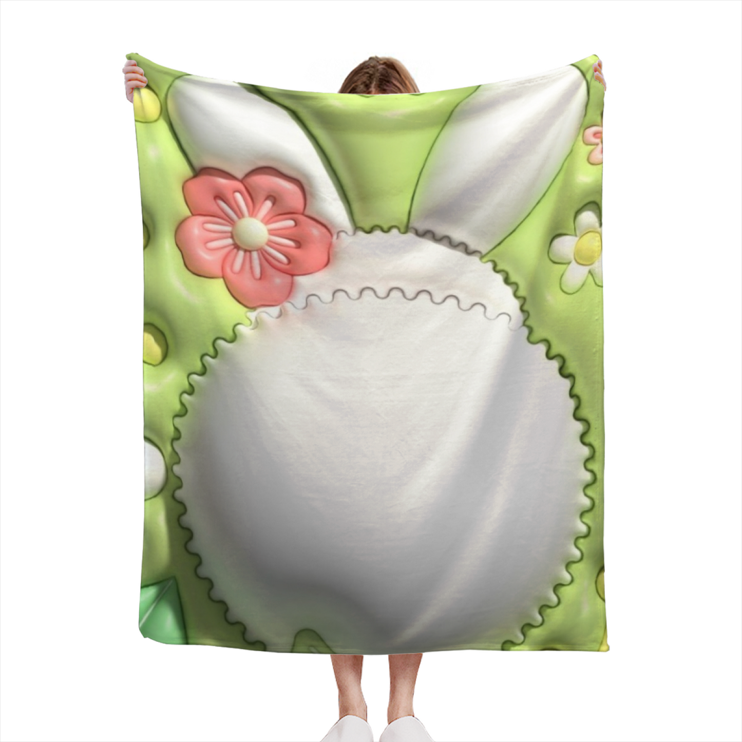 Pastel Green Floral Flannel Throw Blanket ¨C Cute Flower Patchwork Design