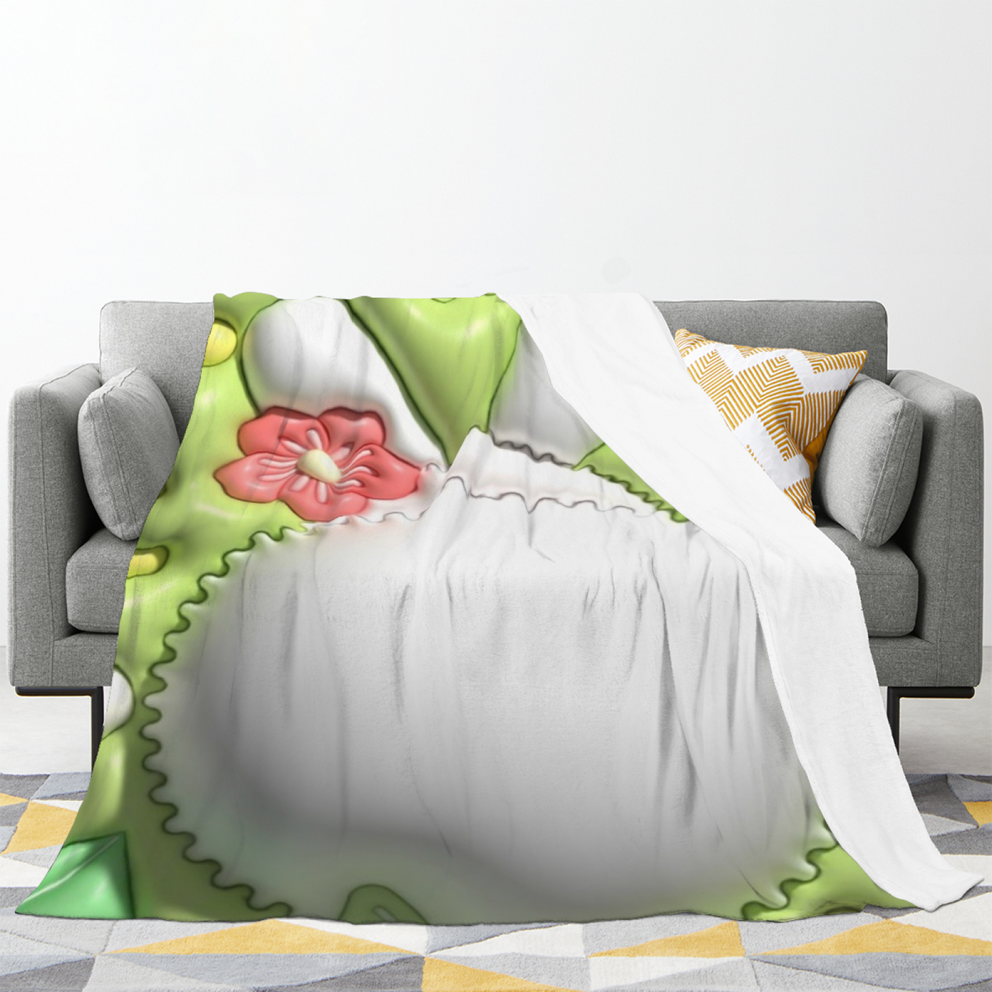Pastel Green Floral Flannel Throw Blanket ¨C Cute Flower Patchwork Design