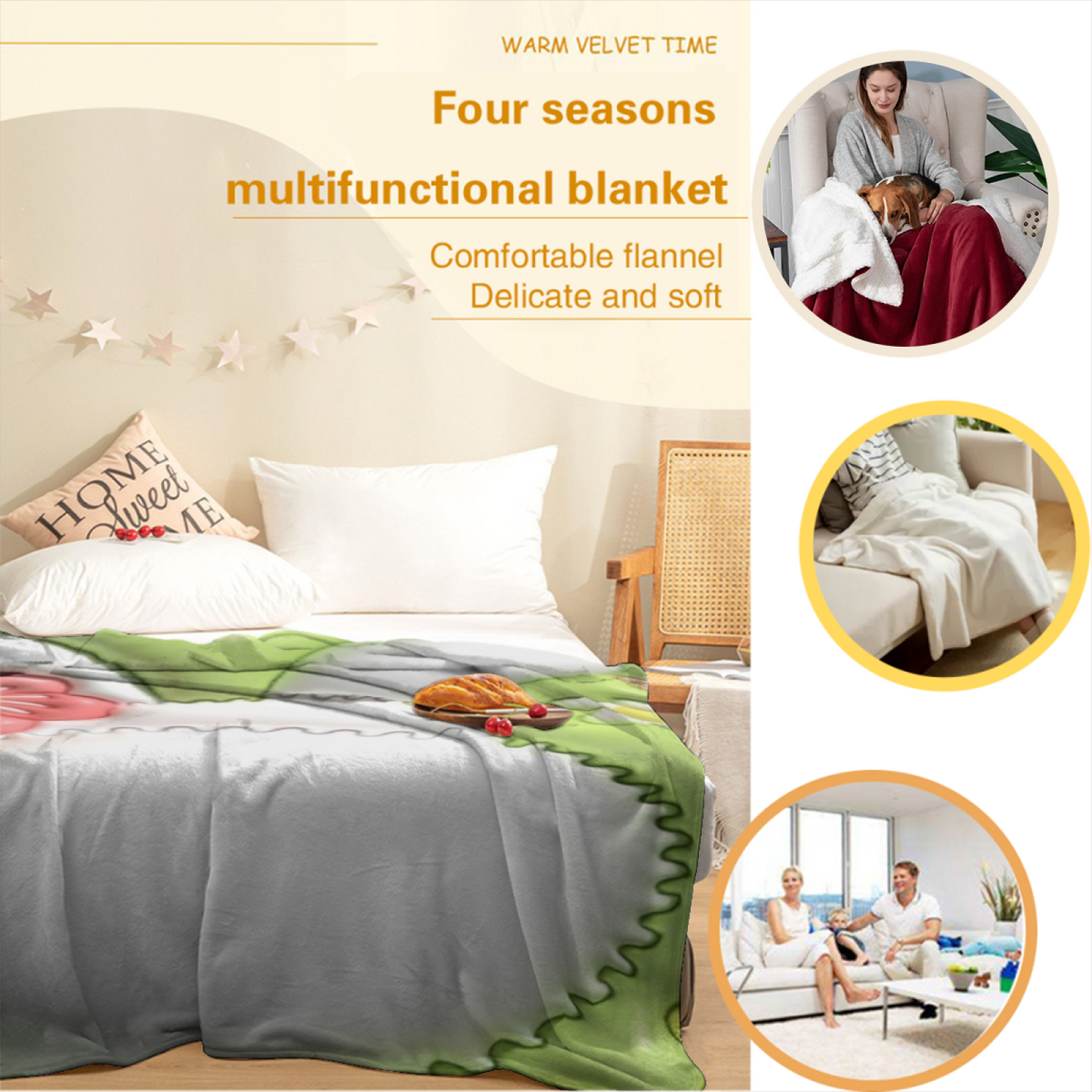 Pastel Green Floral Flannel Throw Blanket ¨C Cute Flower Patchwork Design