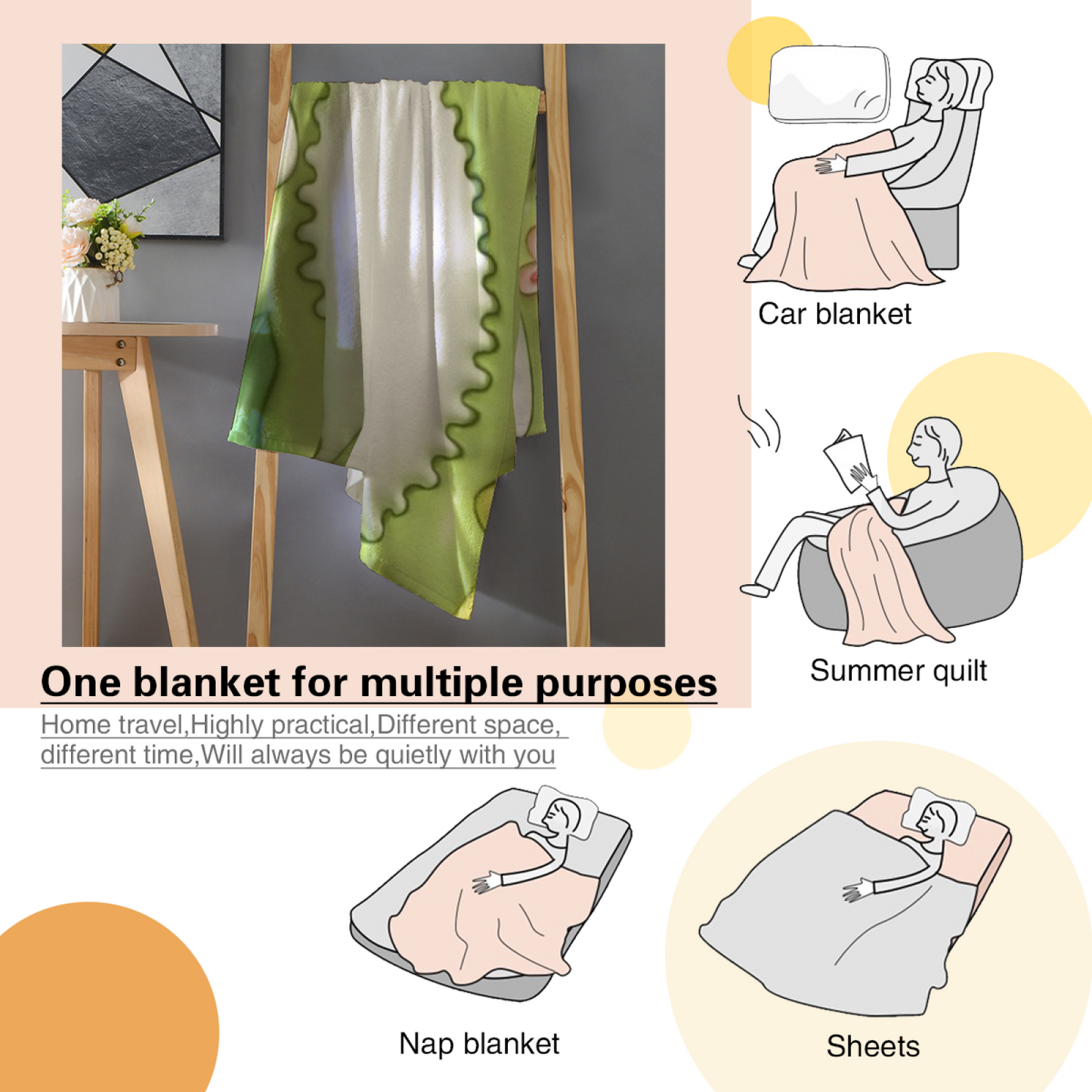 Pastel Green Floral Flannel Throw Blanket ¨C Cute Flower Patchwork Design