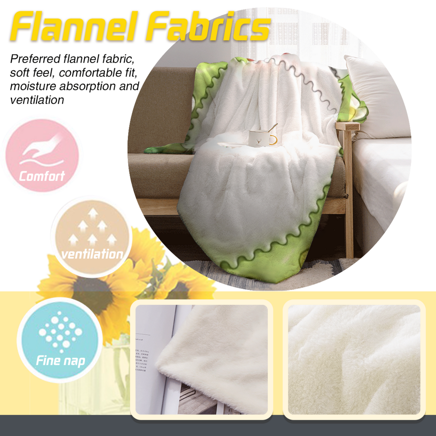 Pastel Green Floral Flannel Throw Blanket ¨C Cute Flower Patchwork Design