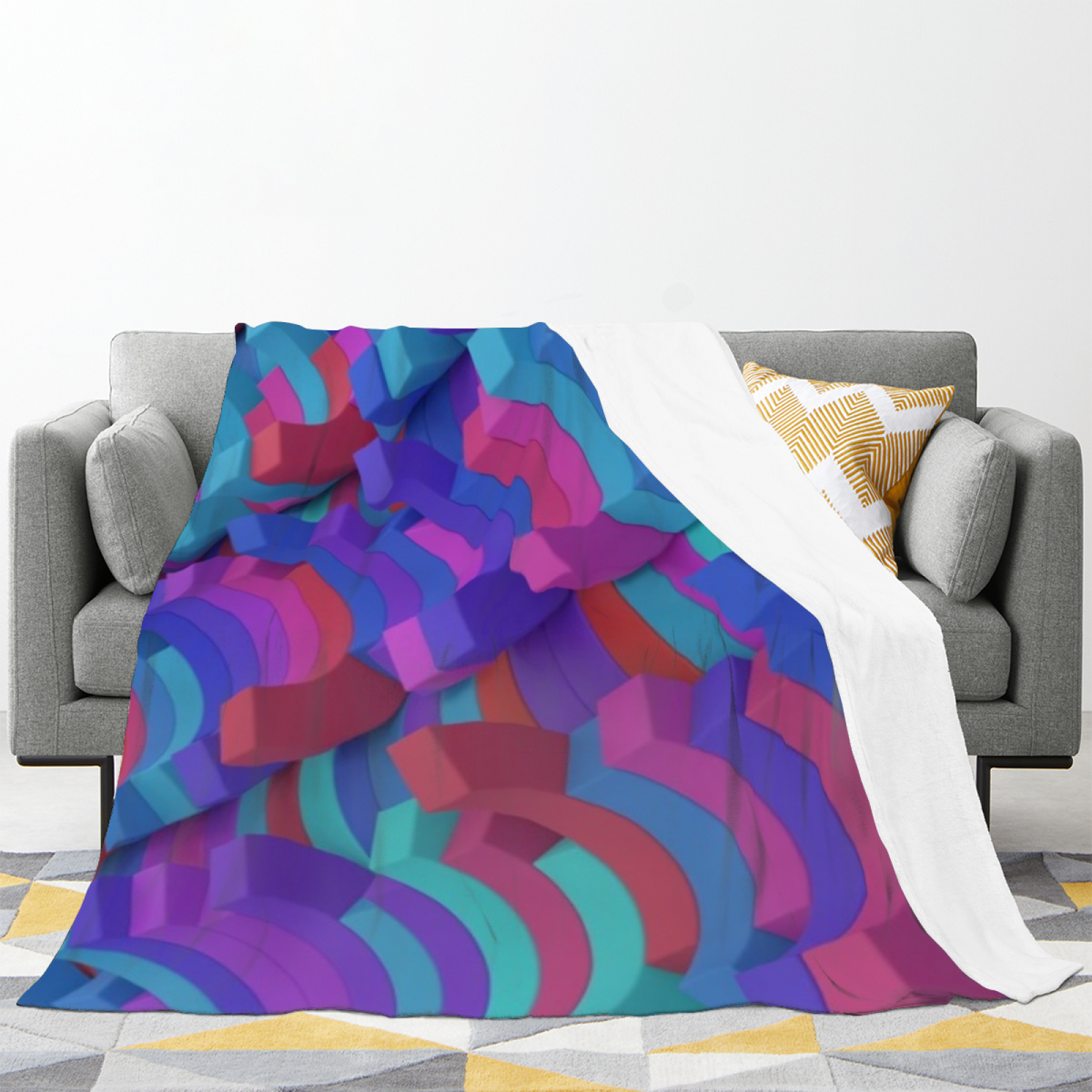 Bohemian Ocean Blue Blush Reverie Lightweight Flannel Throw