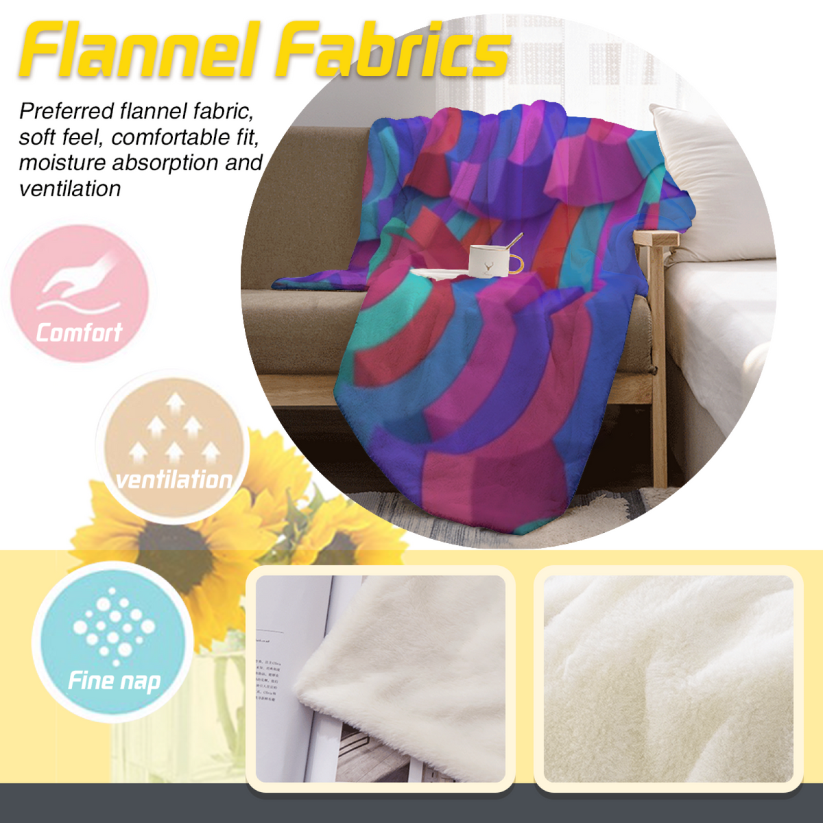 Bohemian Ocean Blue Blush Reverie Lightweight Flannel Throw
