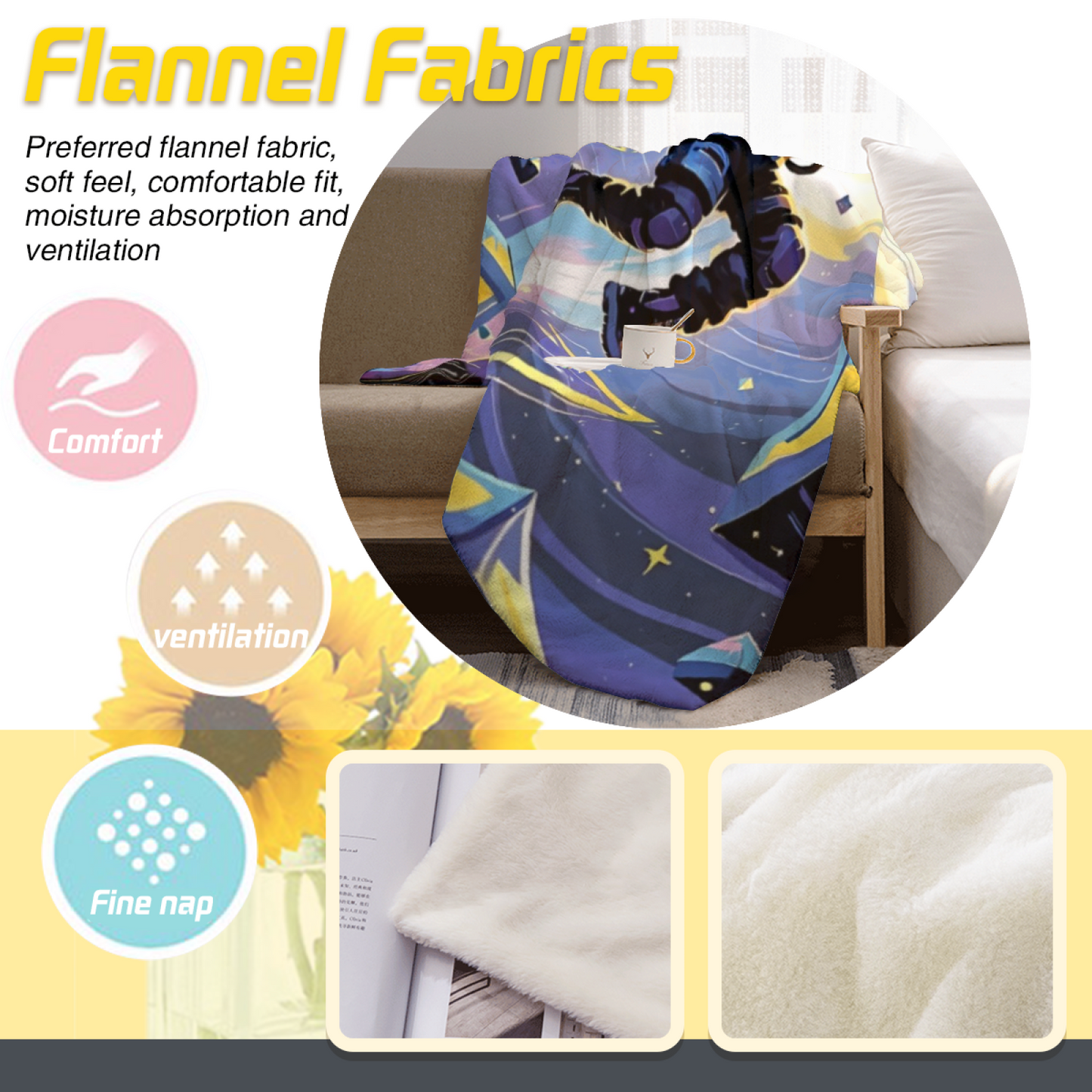 Astronaut Flannel Throw Blanket ¨C Futuristic Blue and Gold Galaxy Illustration