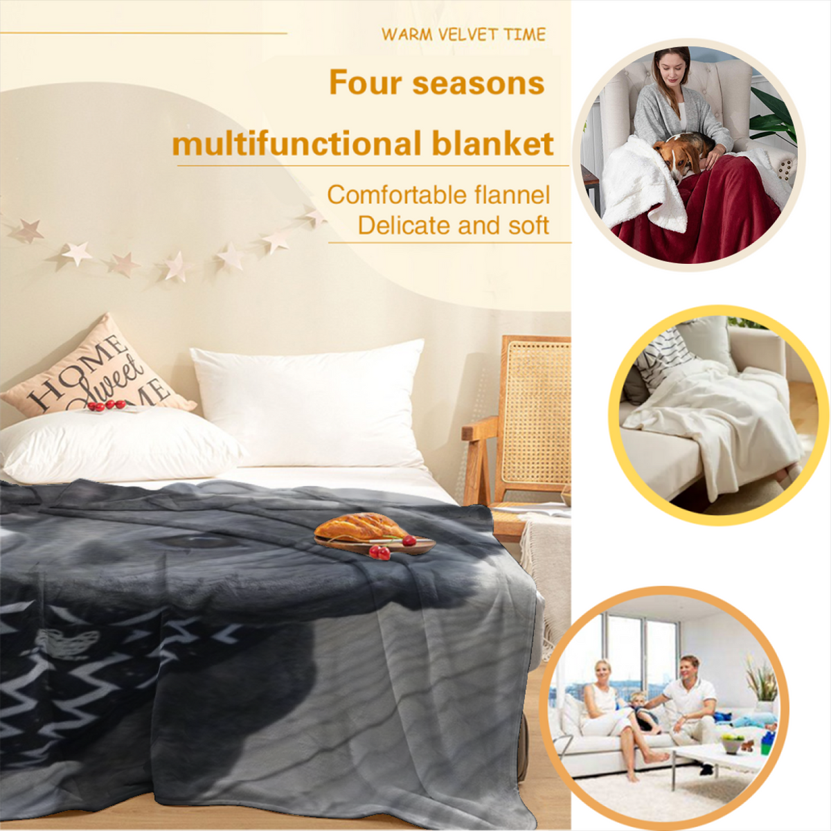Moonlit Rhythm Bohemian Pattern Plush Flannel Throw