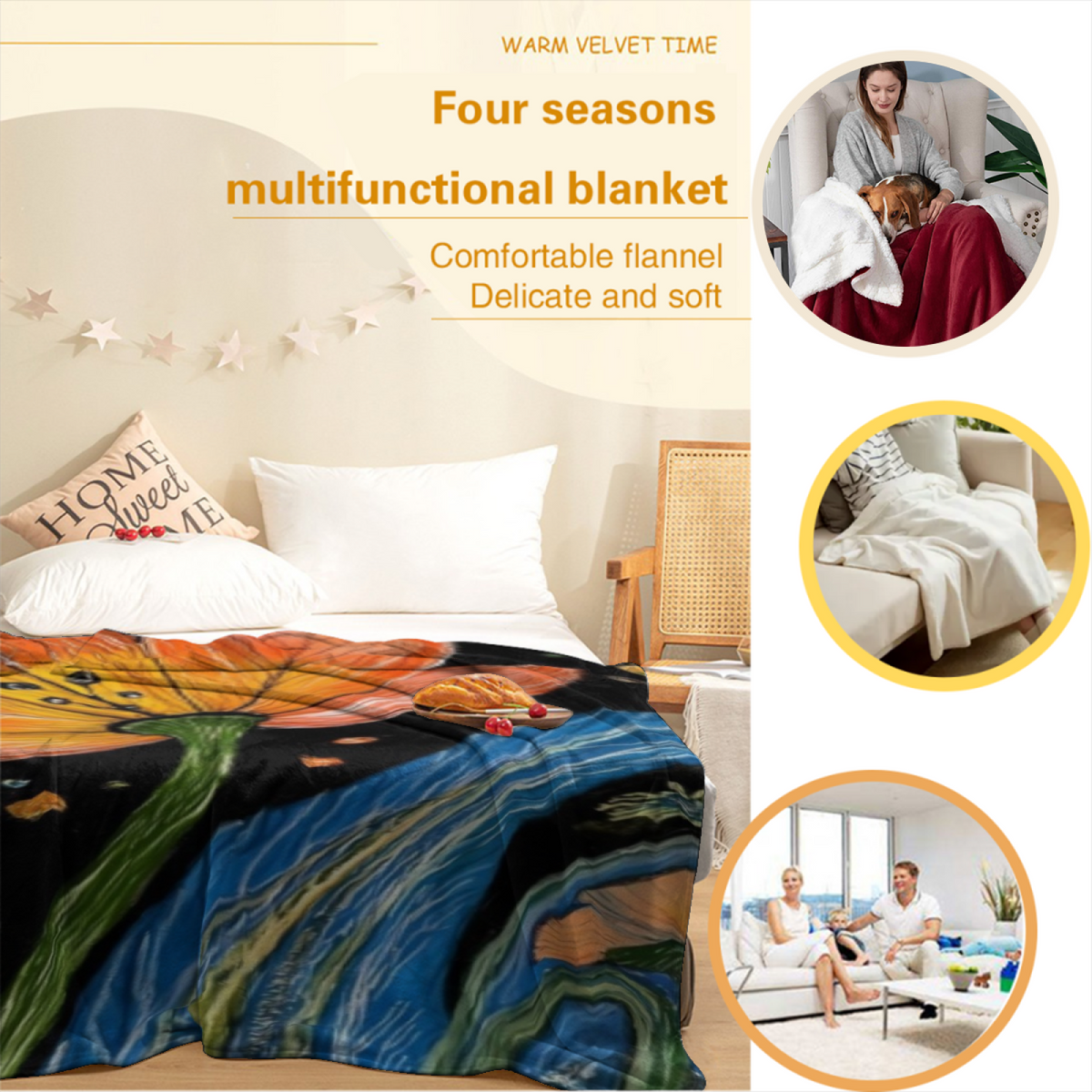 Earthy Multicolor Rosewood Muse All-Season Flannel Blanket