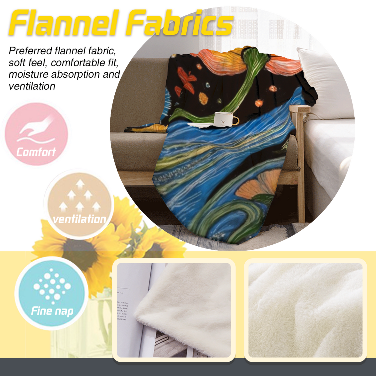 Earthy Multicolor Rosewood Muse All-Season Flannel Blanket