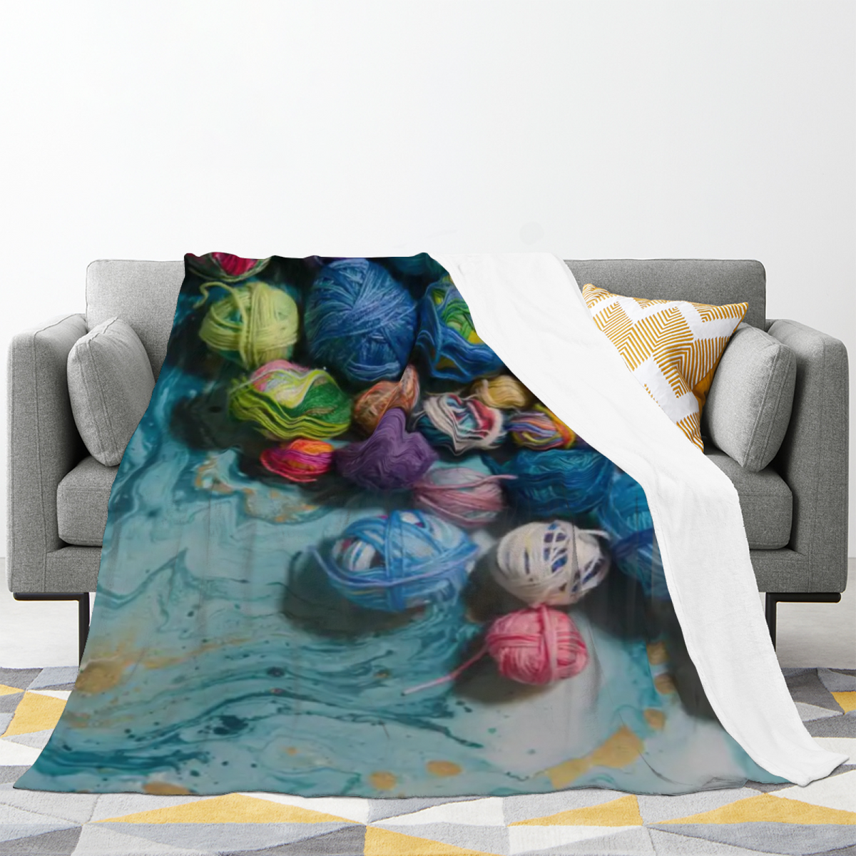 Seaside Galaxy Muted Sage Art Flannel Throw Blanket