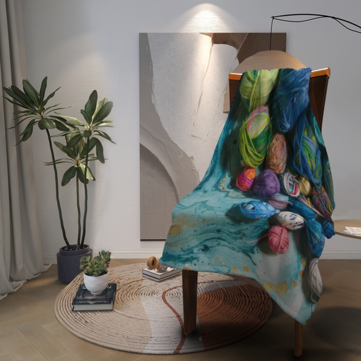 Seaside Galaxy Muted Sage Art Flannel Throw Blanket