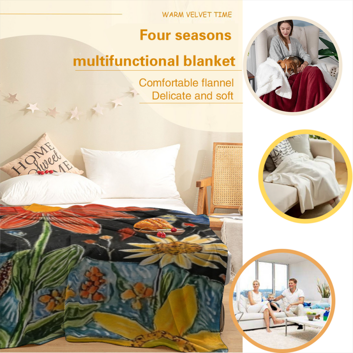 Earthy Multicolor Velvet Muse Decorative Flannel Blanket