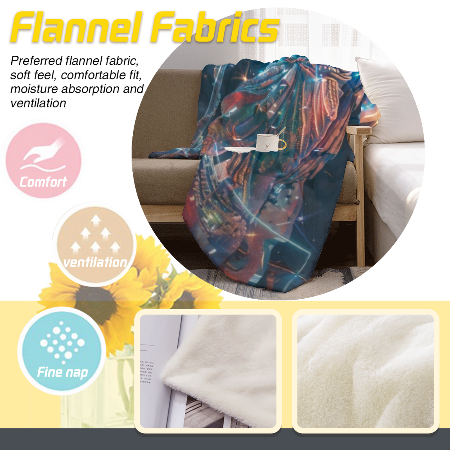 Futuristic Marble Warrior Flannel Throw Blanket ¨C Cosmic Neon Digital Art