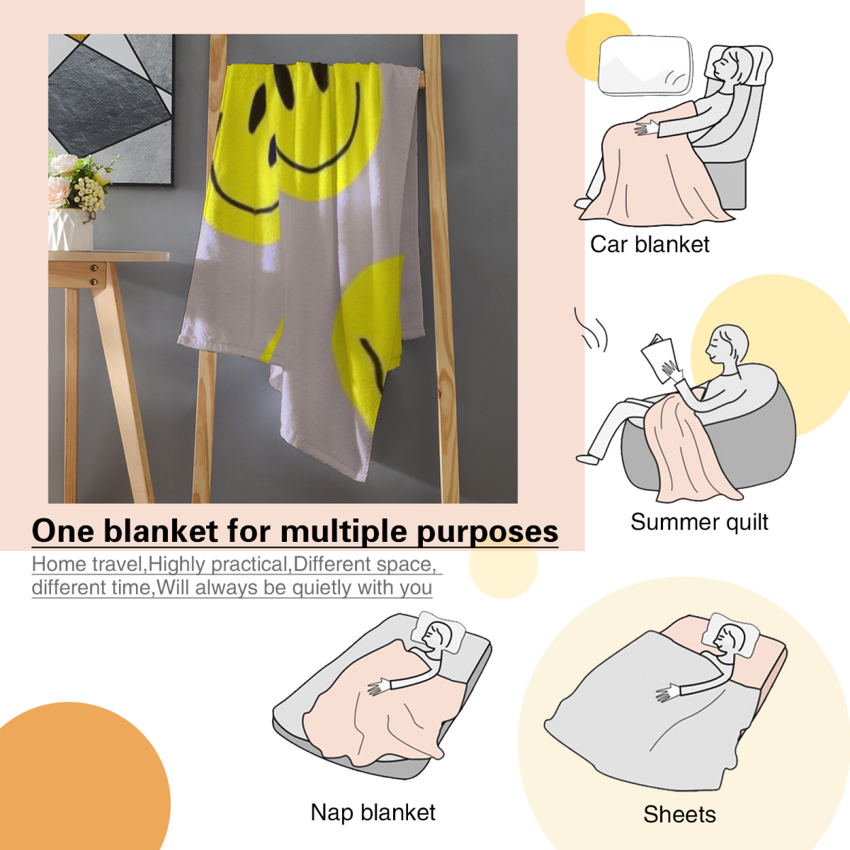 Lilac Smiley Pop All-Season Flannel Blanket
