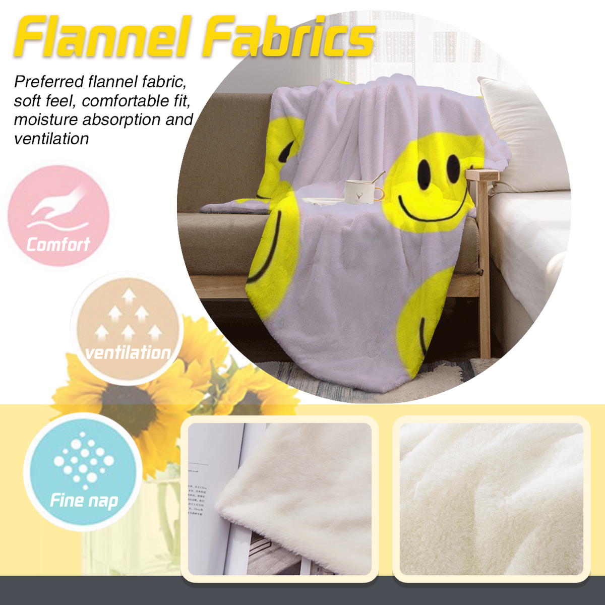 Lilac Smiley Pop All-Season Flannel Blanket