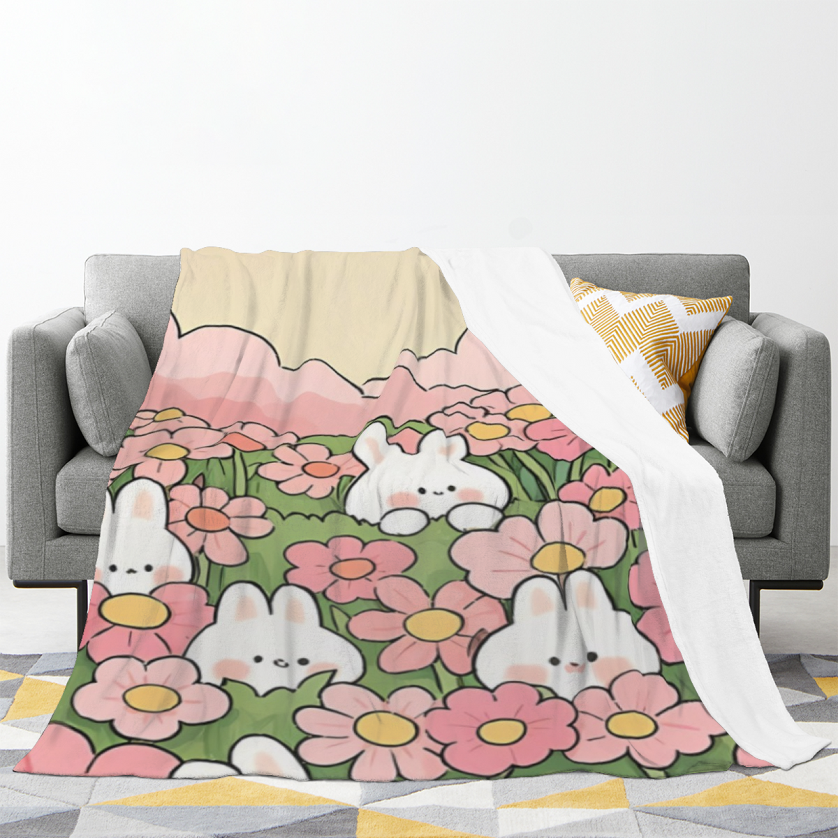 Harvest Flora Muted Sage Art Flannel Throw Blanket