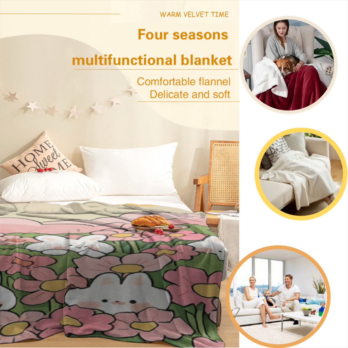 Harvest Flora Muted Sage Art Flannel Throw Blanket