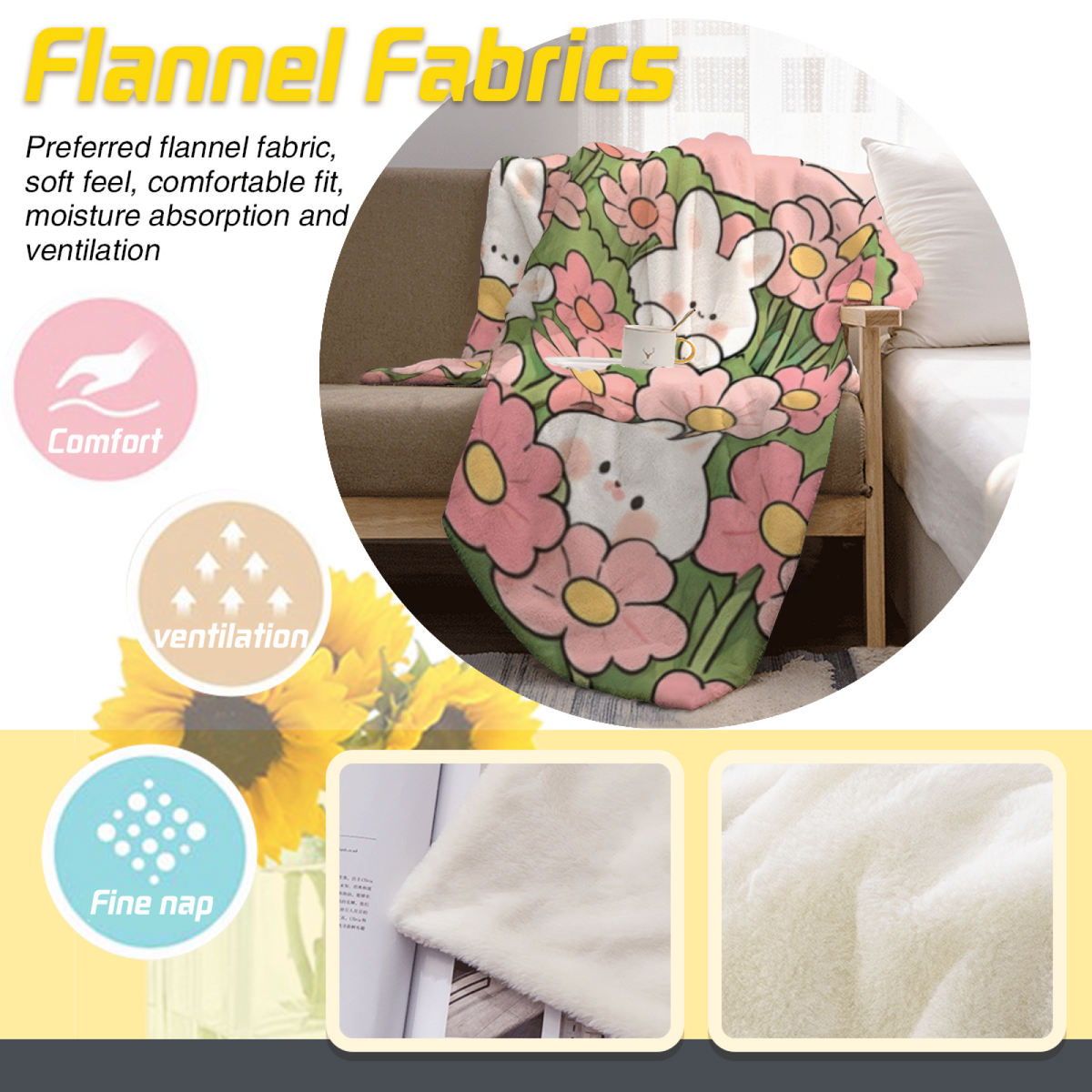 Harvest Flora Muted Sage Art Flannel Throw Blanket
