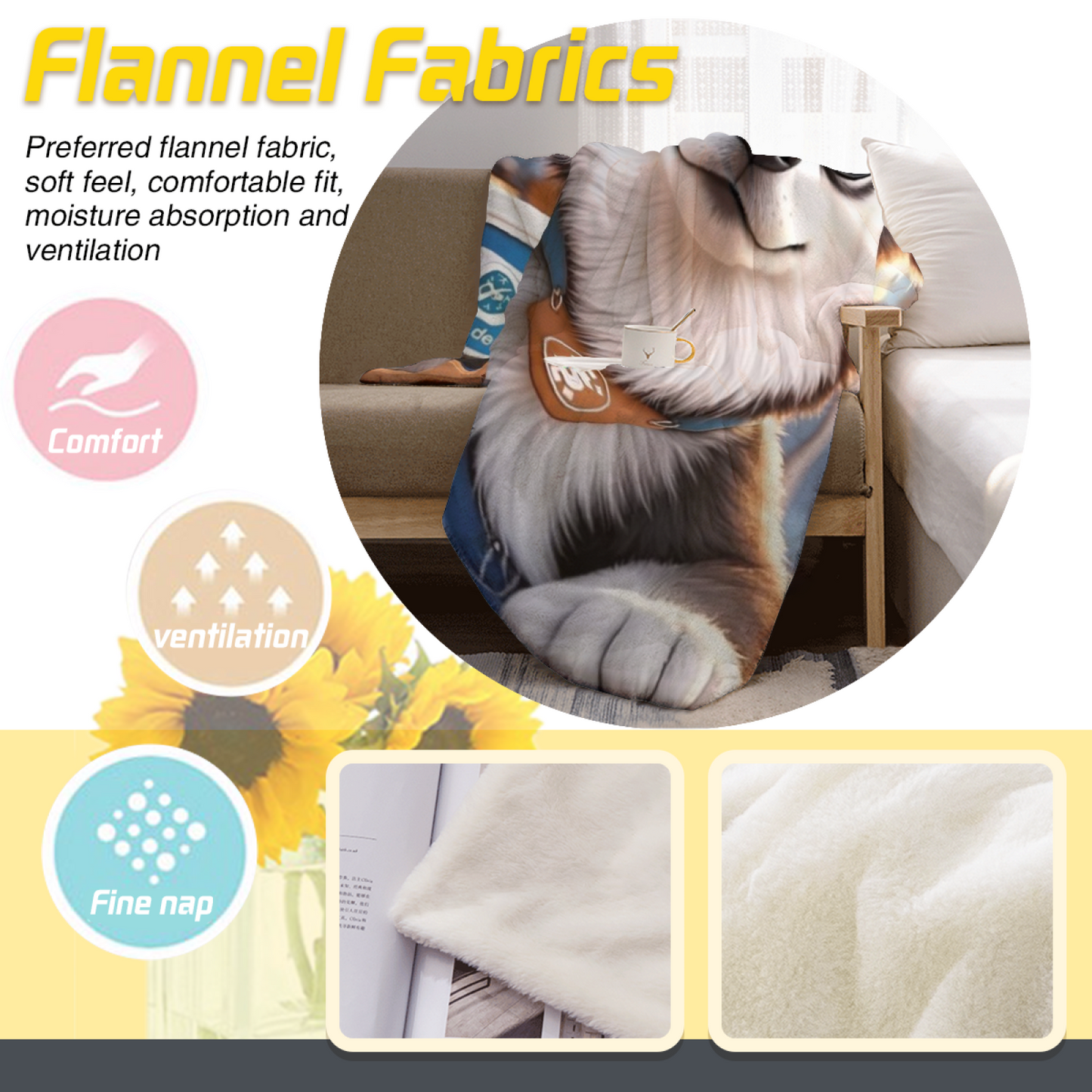 Cool Husky Dog Flannel Throw Blanket ¨C Cap, Sunglasses and Coffee Design
