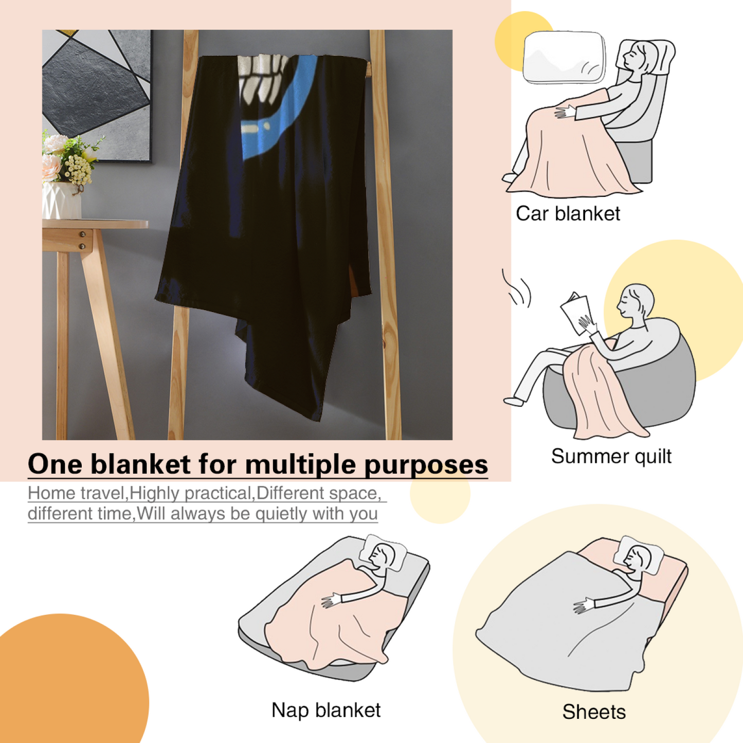 Creepy Eyes and Grinning Mouth Flannel Throw Blanket ¨C Dark Cartoon Horror Print