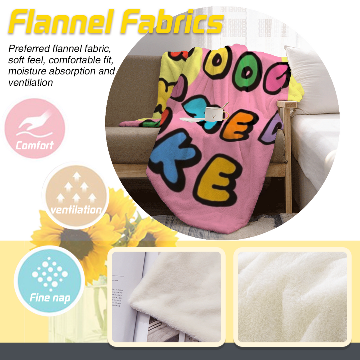 Soft Minimalist All-Season Flannel Blanket ¨C Lagoon Orchard Collection