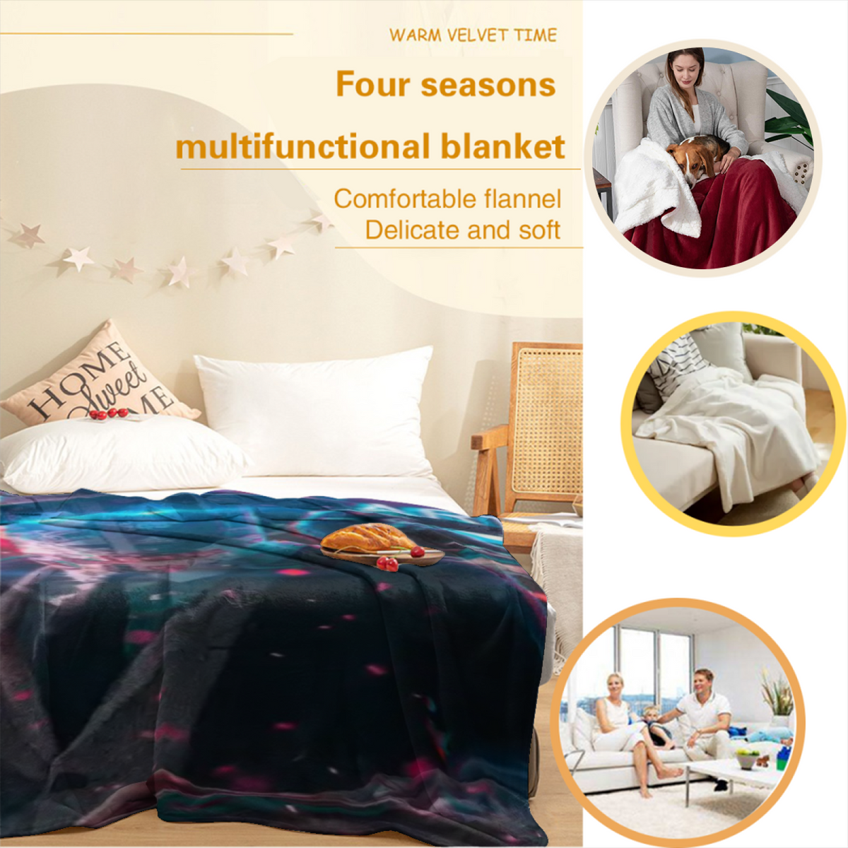 Alpine Picnic Pastel Multicolor Modern Art Flannel Throw Blanket