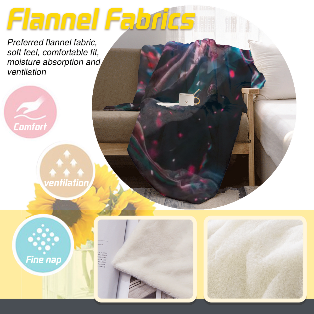 Alpine Picnic Pastel Multicolor Modern Art Flannel Throw Blanket
