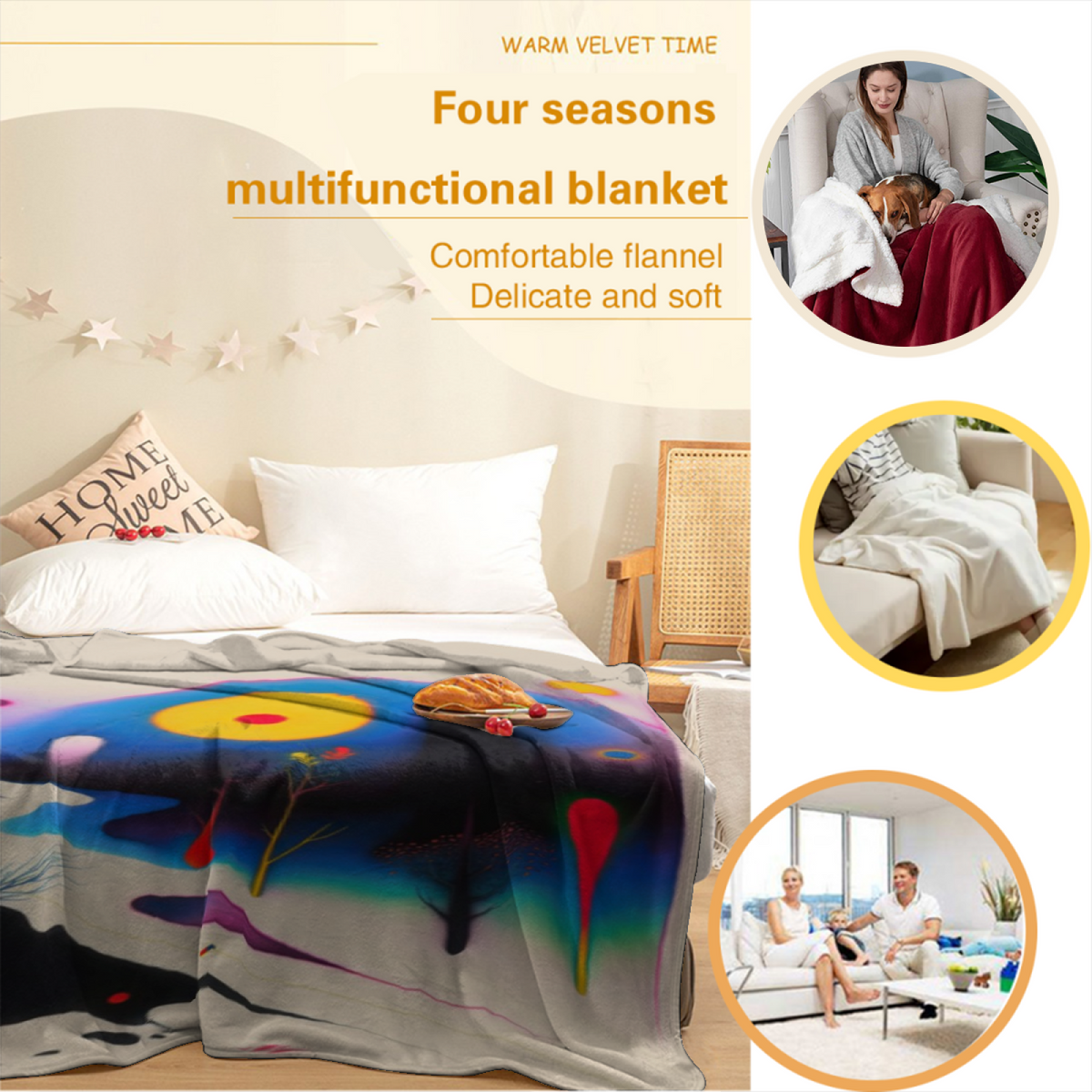 Soft Neutral Whimsical Decor All-Season Flannel Blanket ¨C Opaline Grove Edition