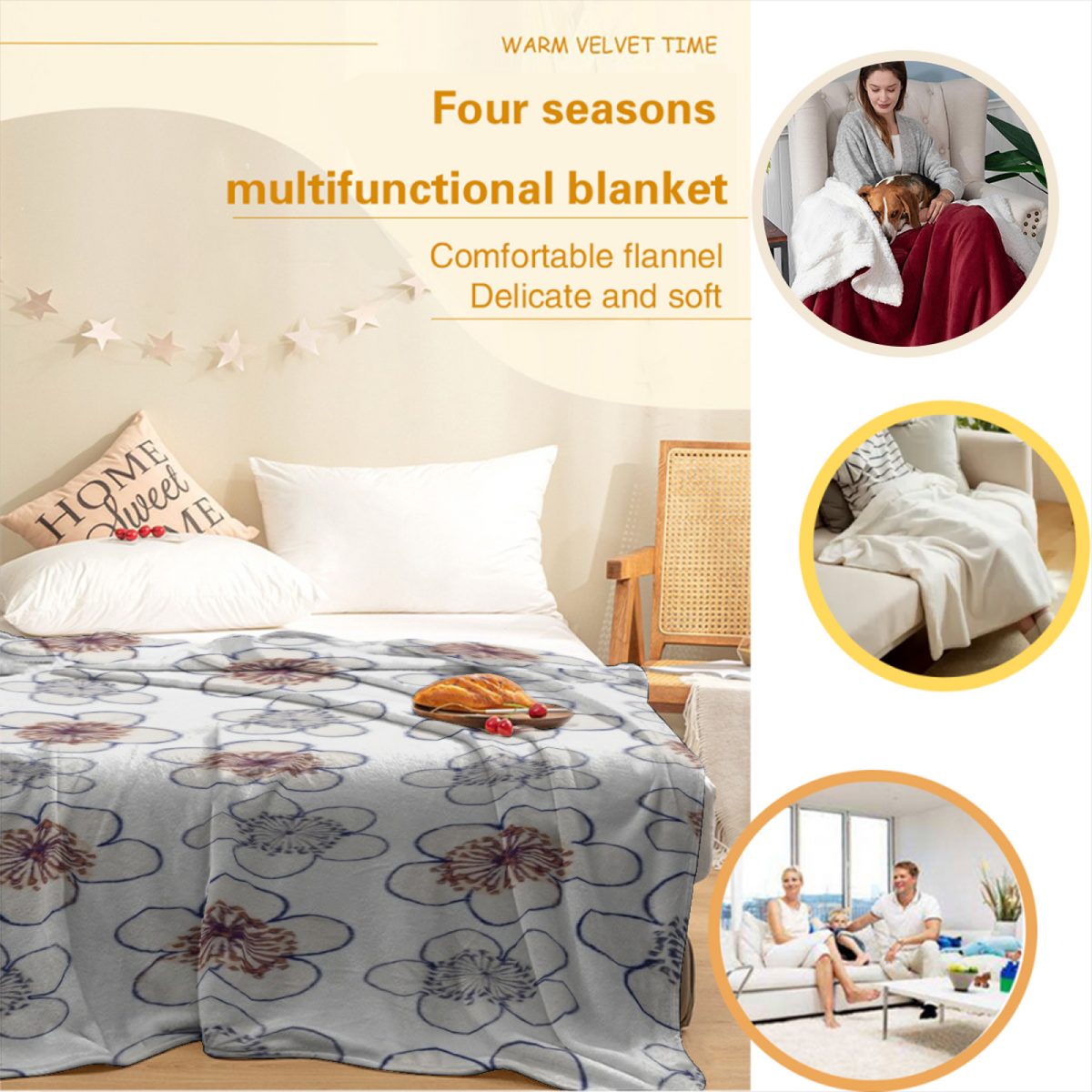Creamy Ivory Whimsical Decor All-Season Flannel Blanket ¨C Serene Sprout Edition