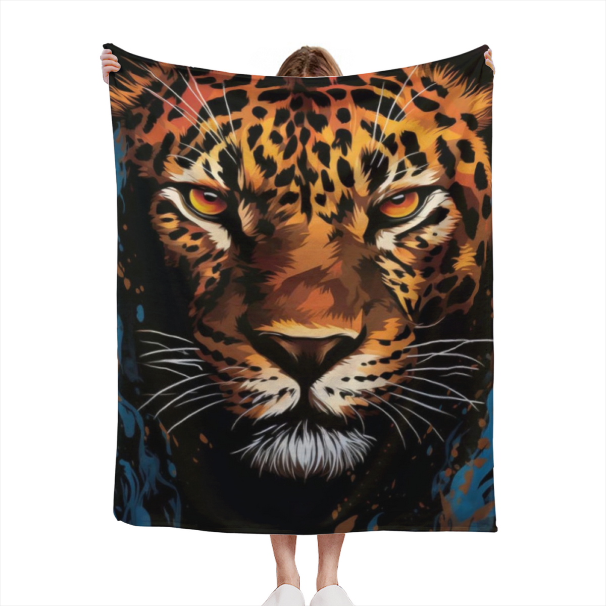 Fiery Leopard Face Decorative Flannel Blanket