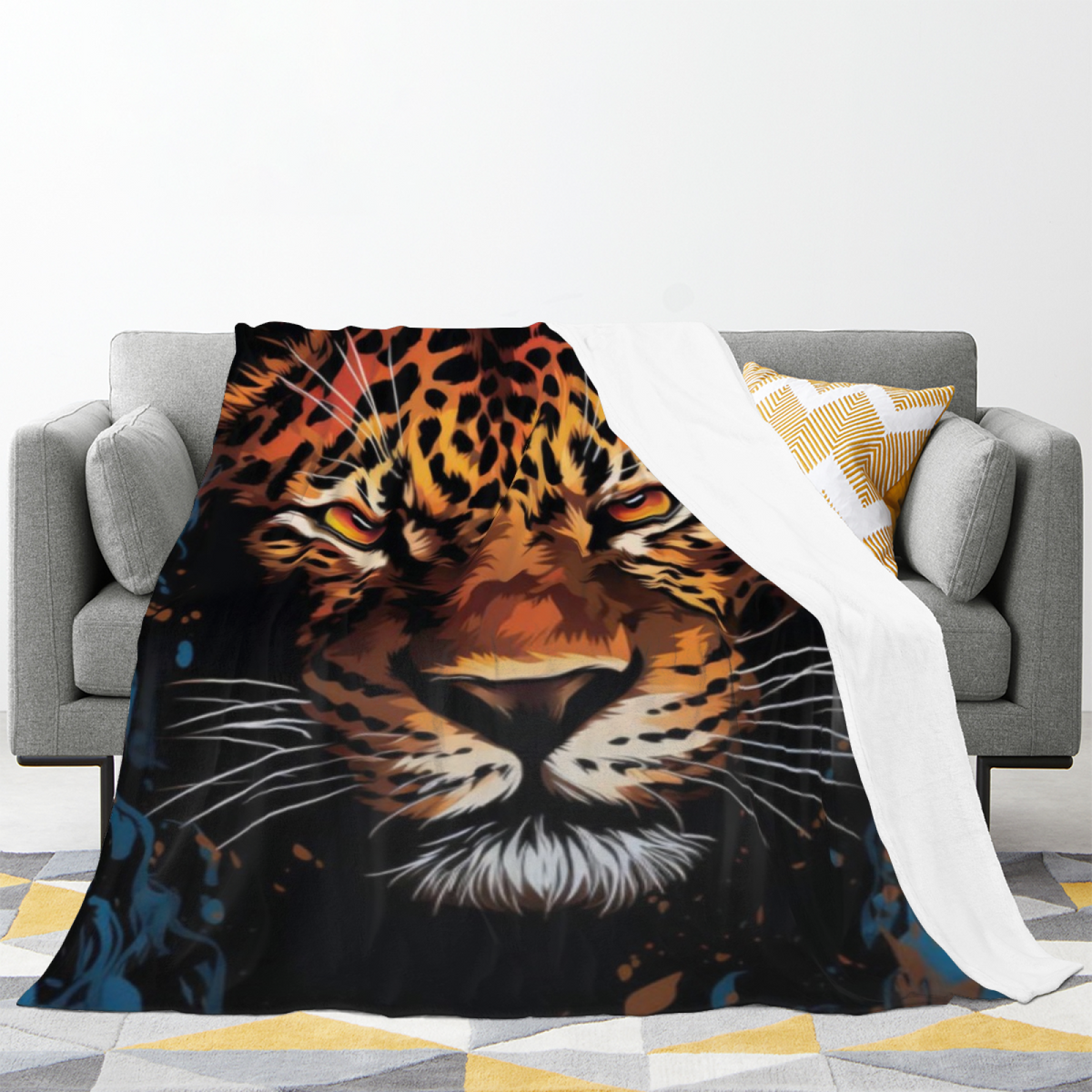 Fiery Leopard Face Decorative Flannel Blanket