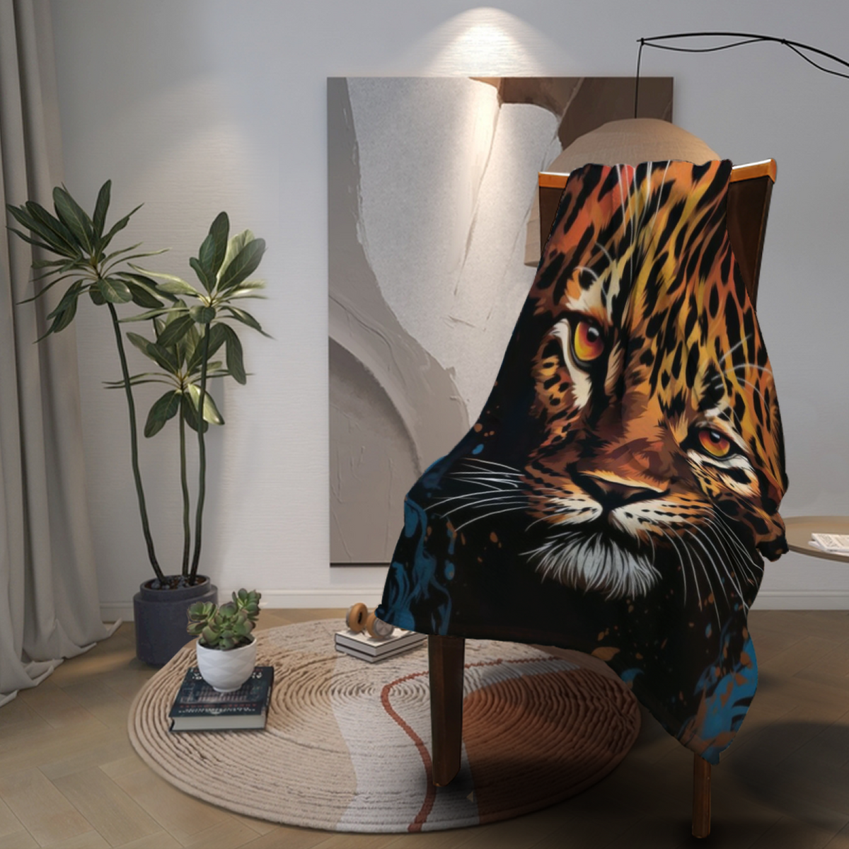 Fiery Leopard Face Decorative Flannel Blanket