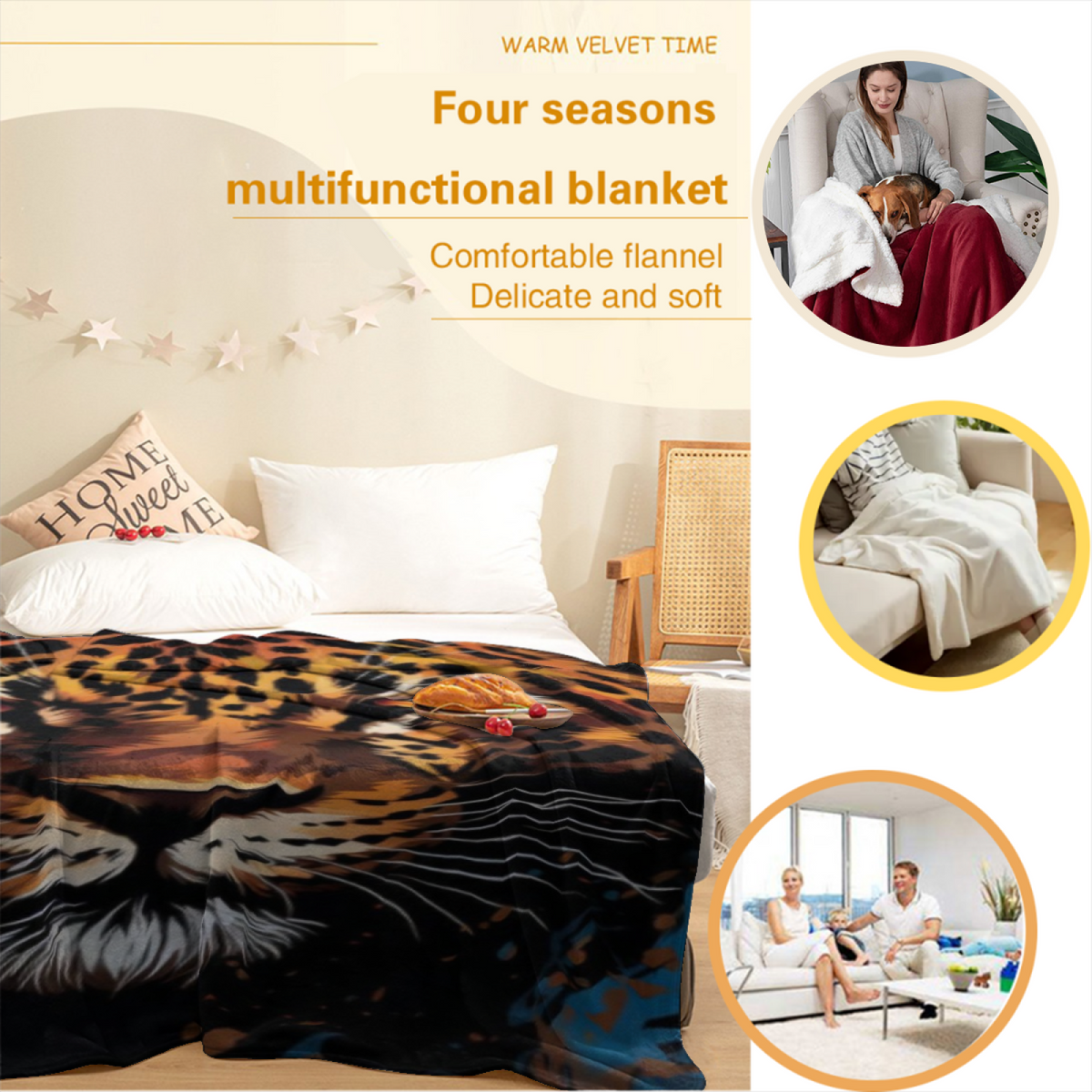 Fiery Leopard Face Decorative Flannel Blanket