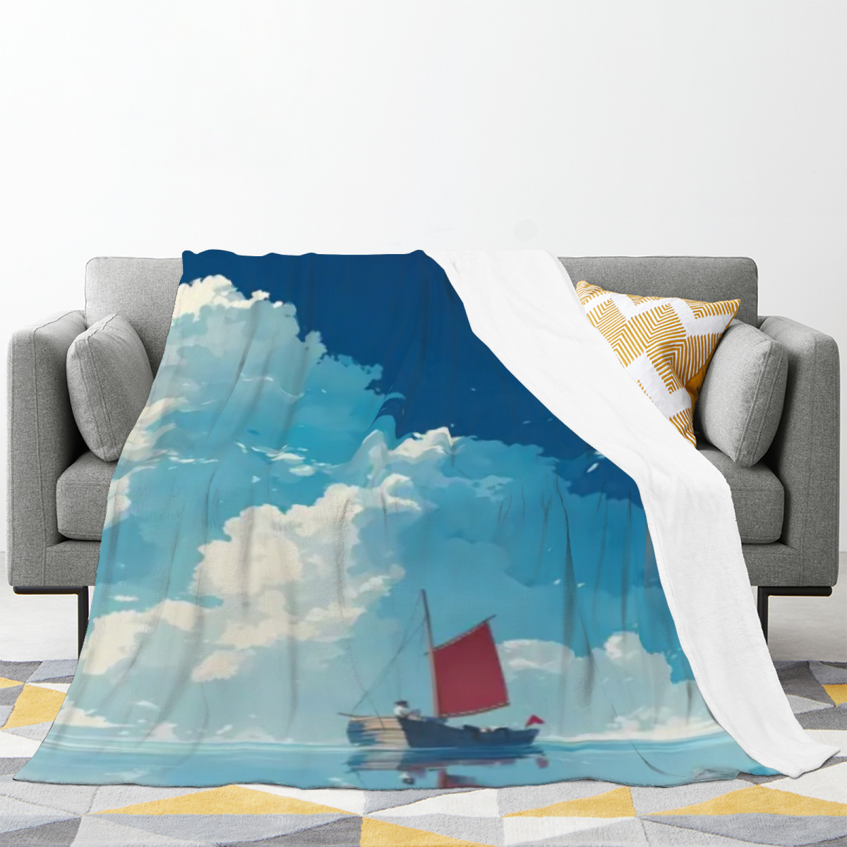 Oceanic Cove Pastel Multicolor Modern Art Flannel Throw Blanket