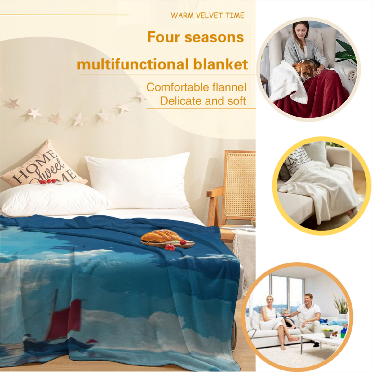Oceanic Cove Pastel Multicolor Modern Art Flannel Throw Blanket