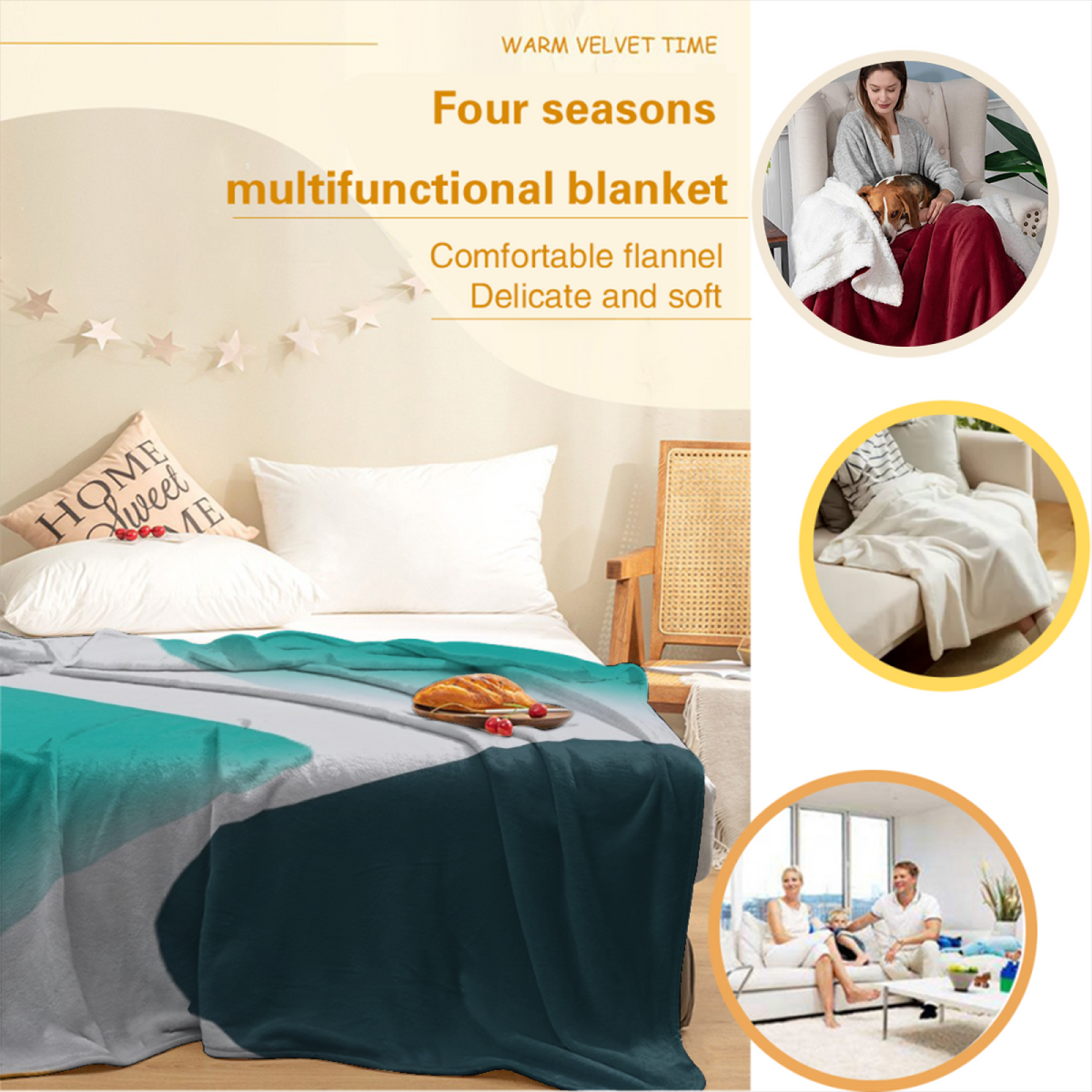 Serene Grove Home Accent Soft Flannel Blanket ¨C Rich Multicolor