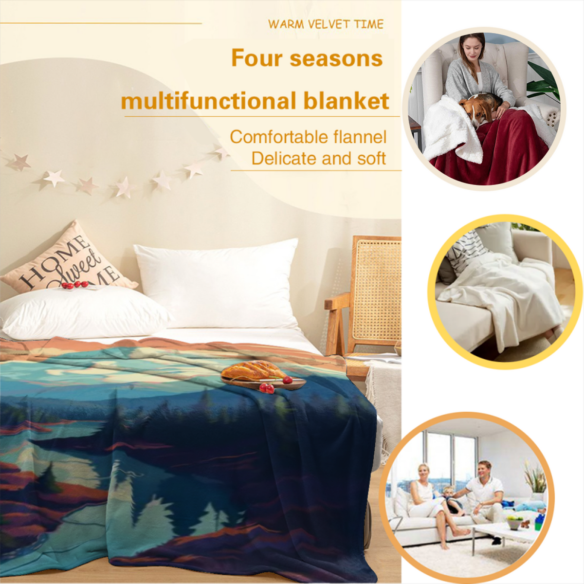 Heather Lantern Home Accent Soft Flannel Blanket ¨C Warm Coral