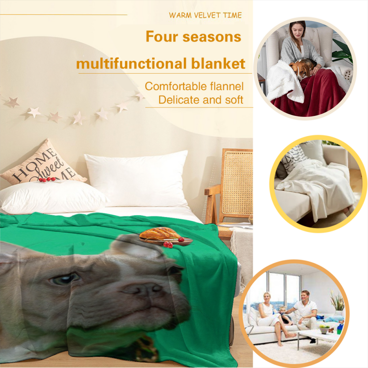 Rosewood Rhythm Forest Green Playful Lightweight Flannel Throw
