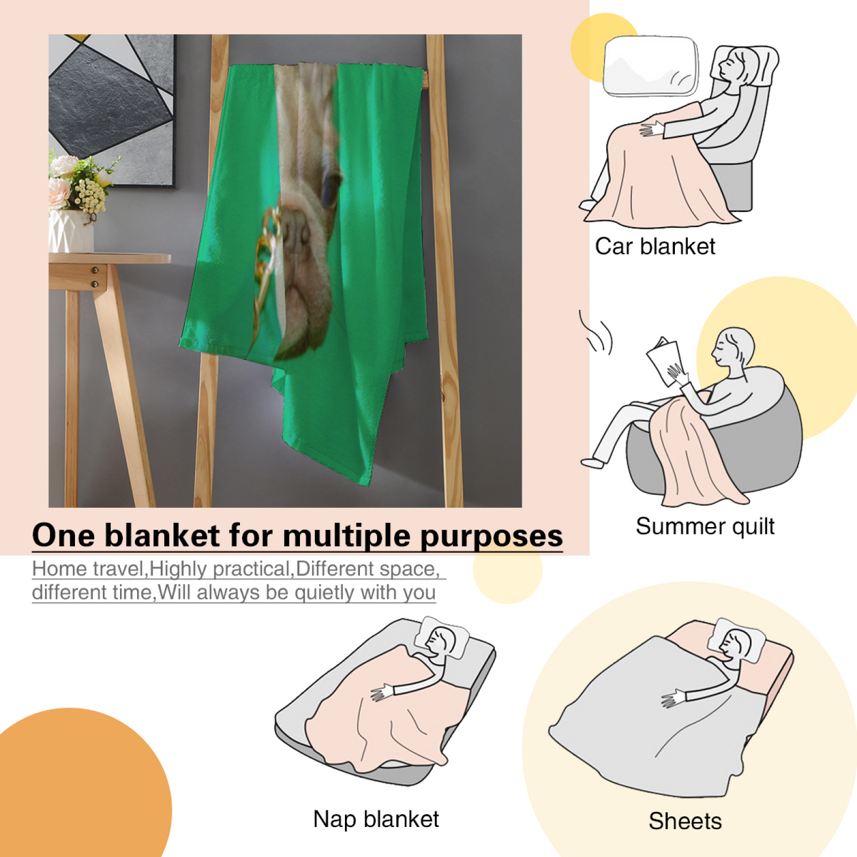 Rosewood Rhythm Forest Green Playful Lightweight Flannel Throw