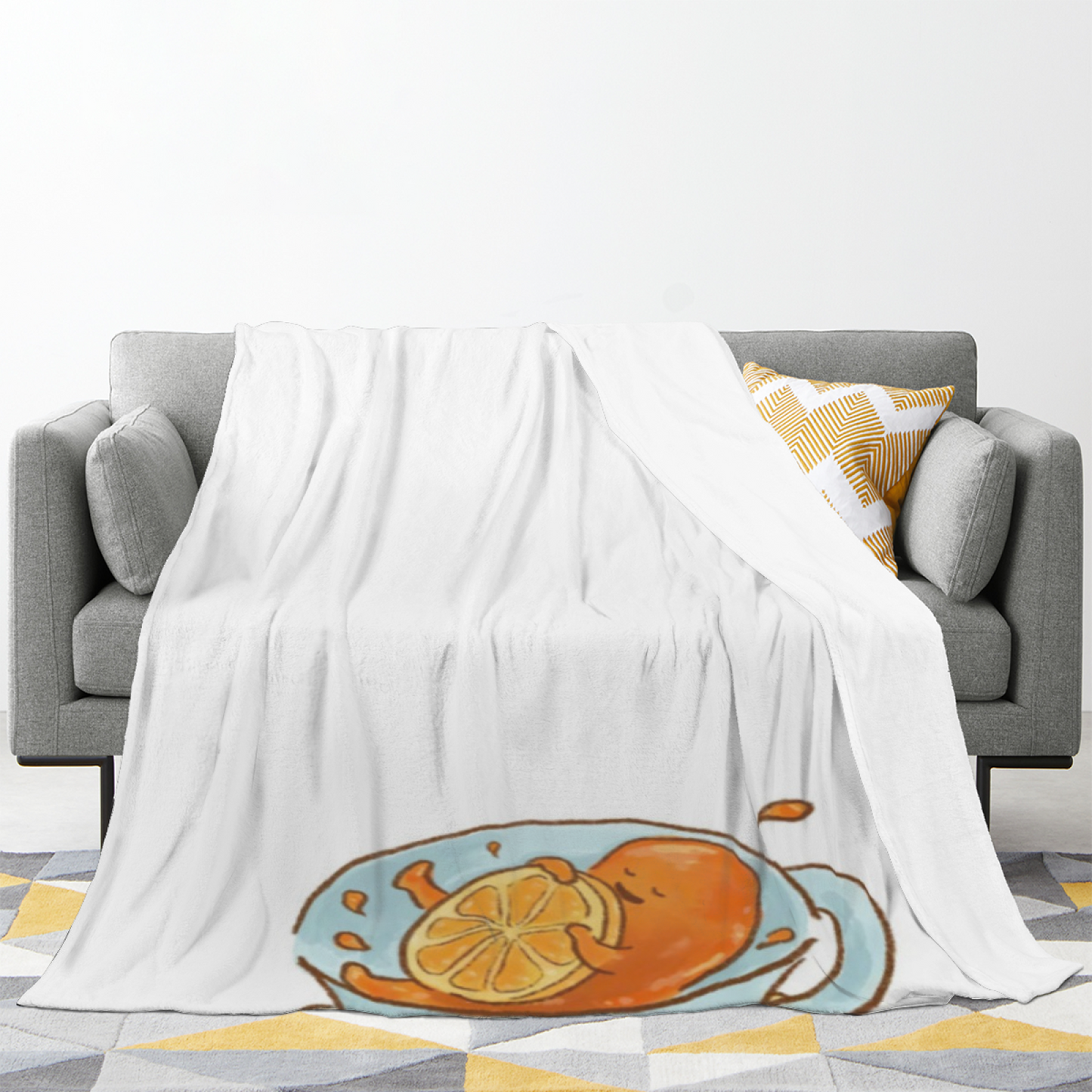 Japanese Food Flannel Throw Blanket ¨C Tempura and Curry Illustration