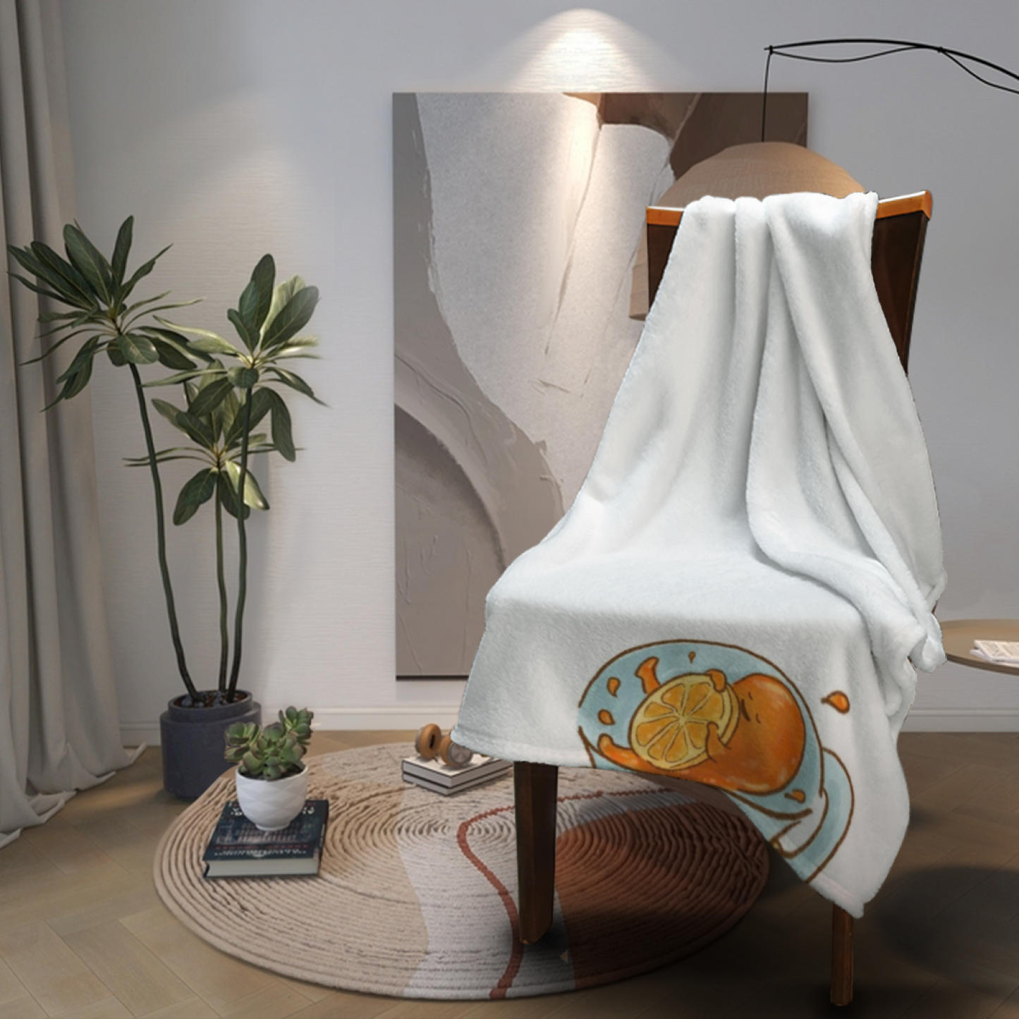 Japanese Food Flannel Throw Blanket ¨C Tempura and Curry Illustration