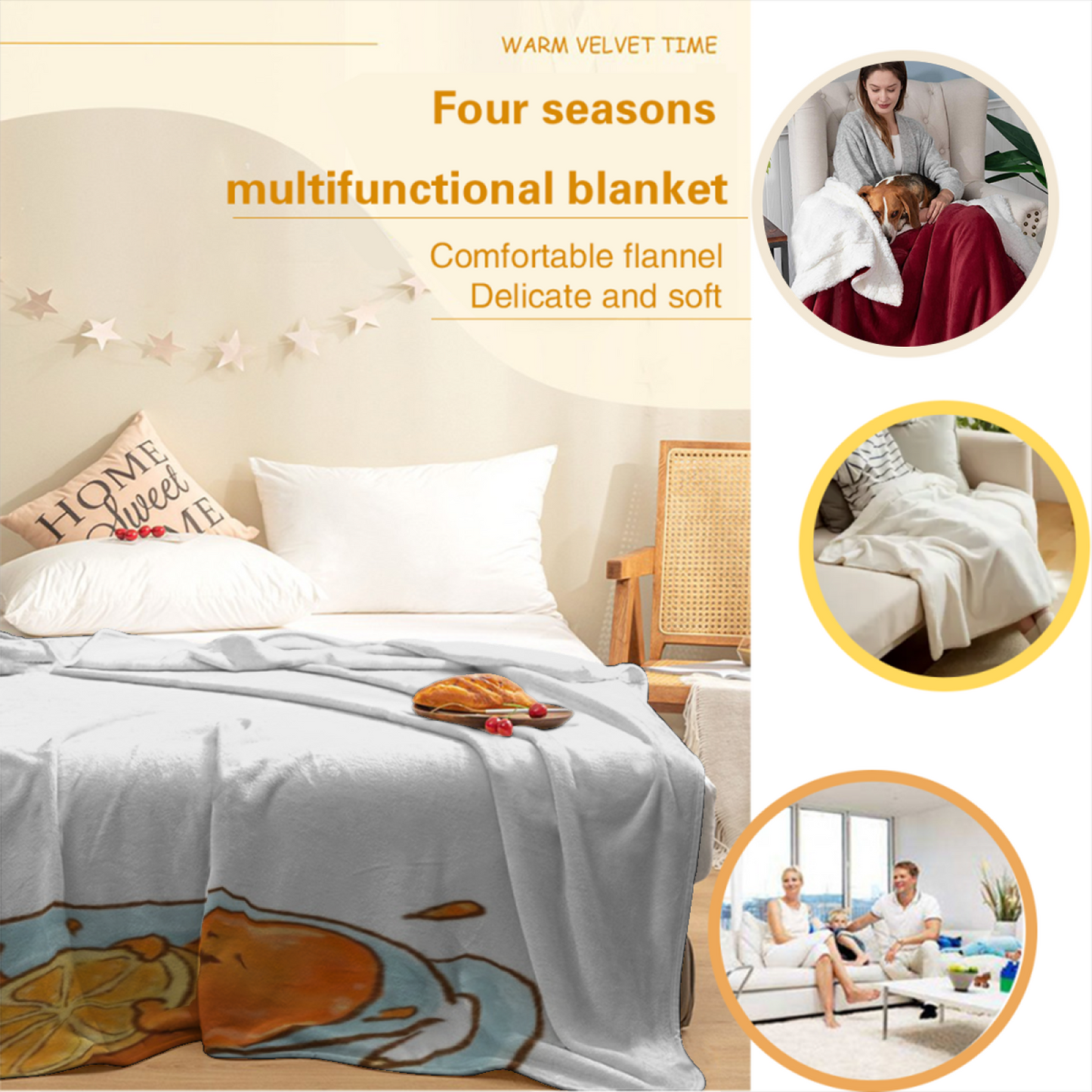 Japanese Food Flannel Throw Blanket ¨C Tempura and Curry Illustration