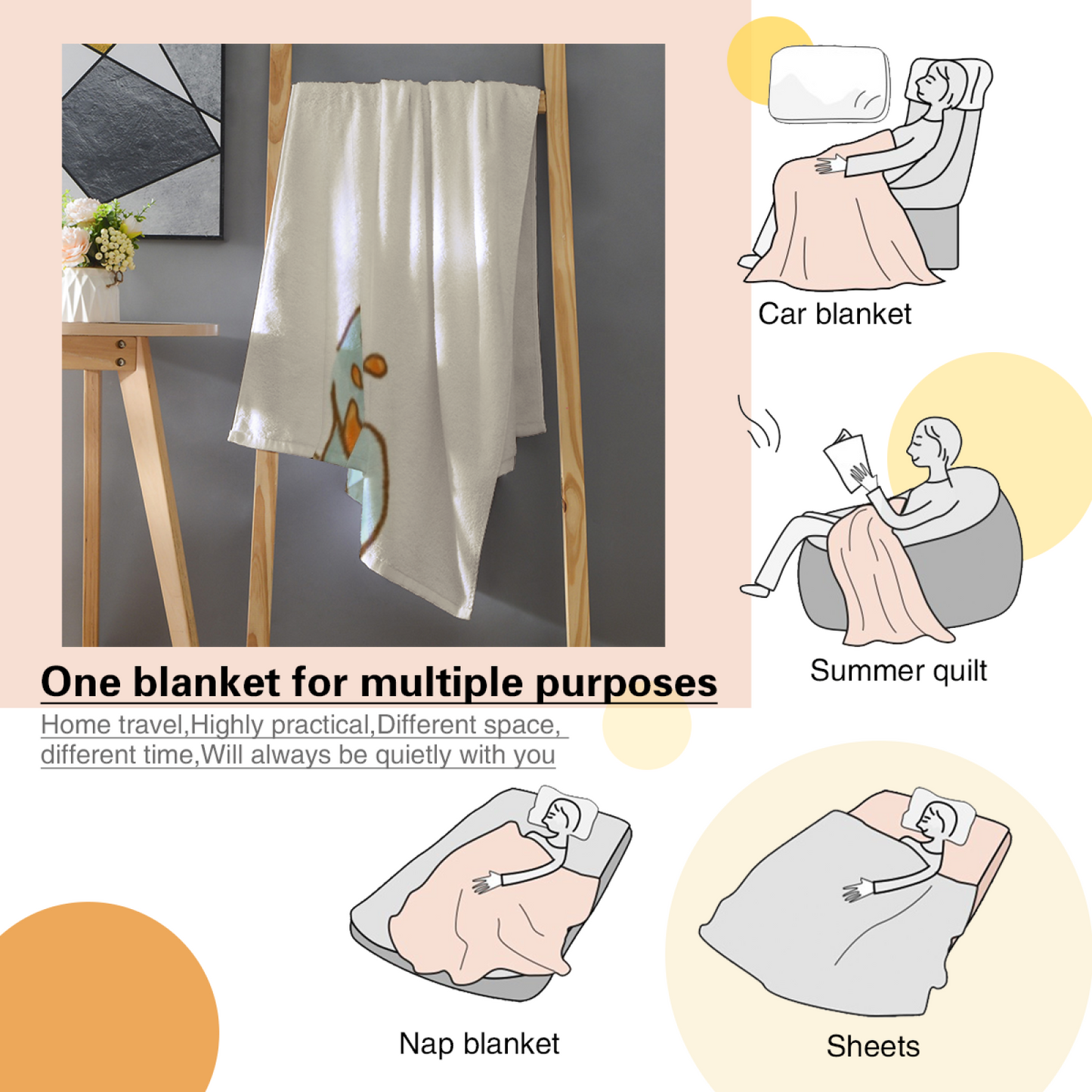Japanese Food Flannel Throw Blanket ¨C Tempura and Curry Illustration